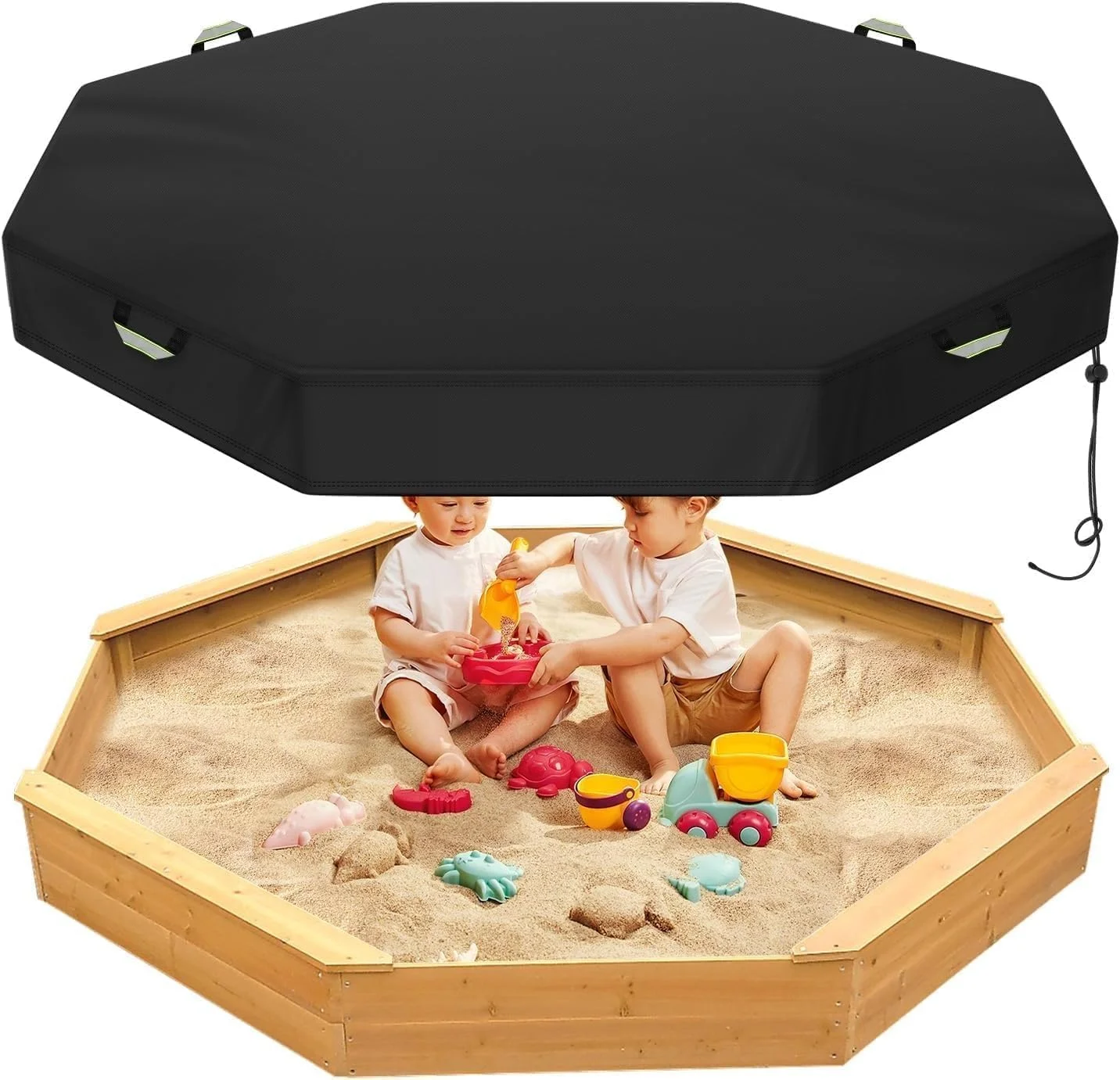 روکش جعبه شنی هشت ضلعی فروشگاه سفید، ضد آب، مقاوم در برابر اشعه ماوراء بنفش و گرد و غبار، مناسب فضای باز، پارچه آکسفورد 420D بادوام برای محافظت از شن و اسباب بازی های جعبه شنی (مشکی، 213 در 198 در 23 سانتی متر)