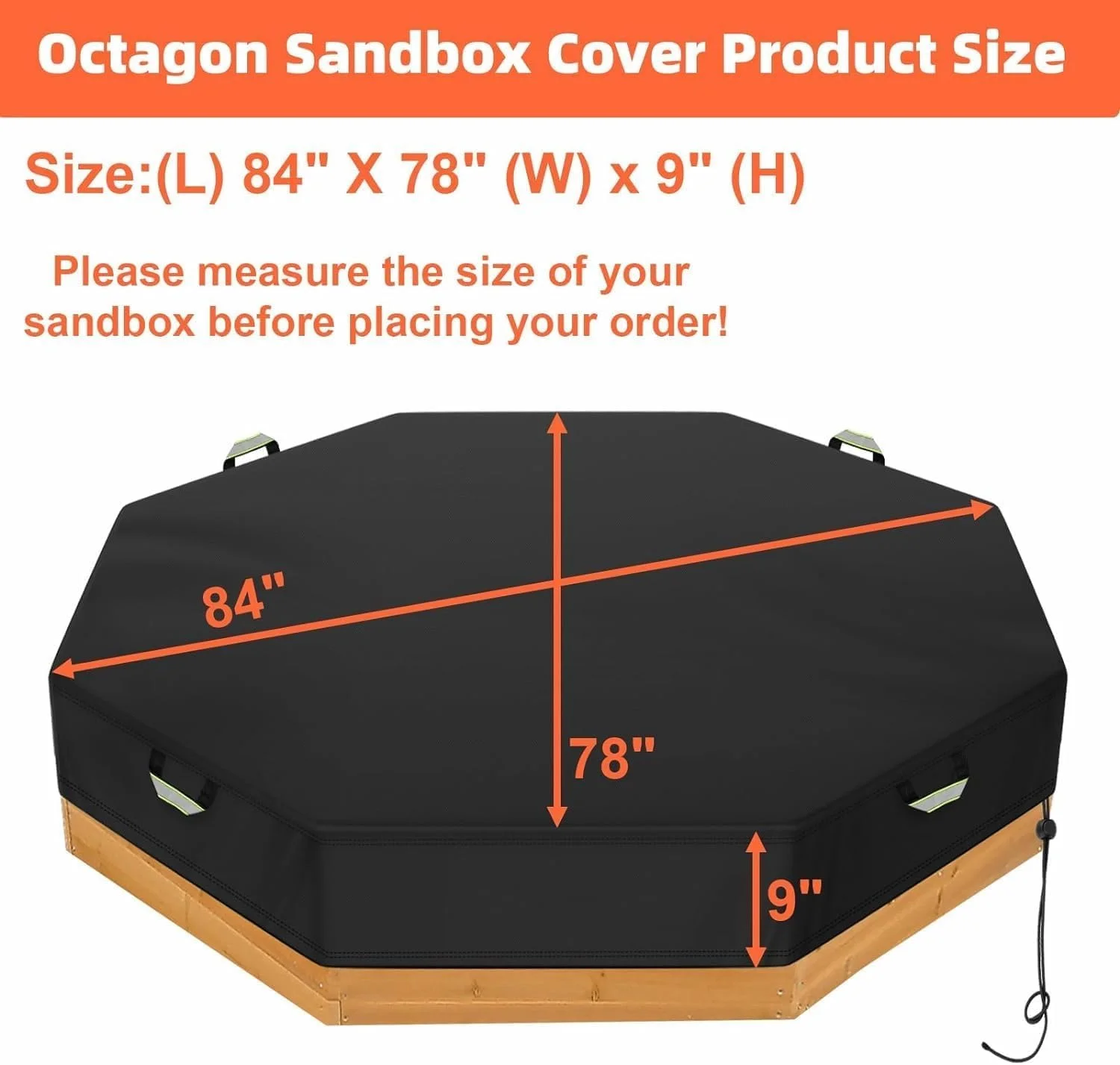 THE WHITE SHOP Octagon Sandbox Cover Waterproof, Outdoor 420D Heavy Duty Sand Box Cover for Boys and Girls, UV Resistant and Dustproof for Protecting Sandbox Sand and Toys (Gray, 84" X 78" X 9")