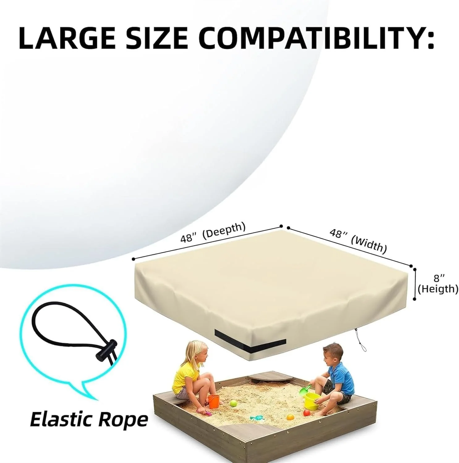 روکش جعبه شنی فروشگاه THE WHITE، درب-122 سانتی متر، جعبه شنی خاکی 420D با روکش، روکش جعبه شنی مربعی مناسب برای محافظت از جعبه شنی کودکان (رنگ: بژ)