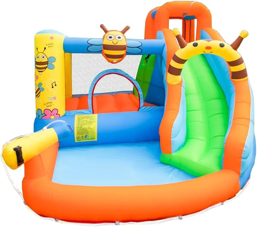 قلعه بادی زنبوری دکتر دلفین به همراه سرسره آبی مناسب مهمانی های کودکان در فضای باز به همراه پمپ هوا