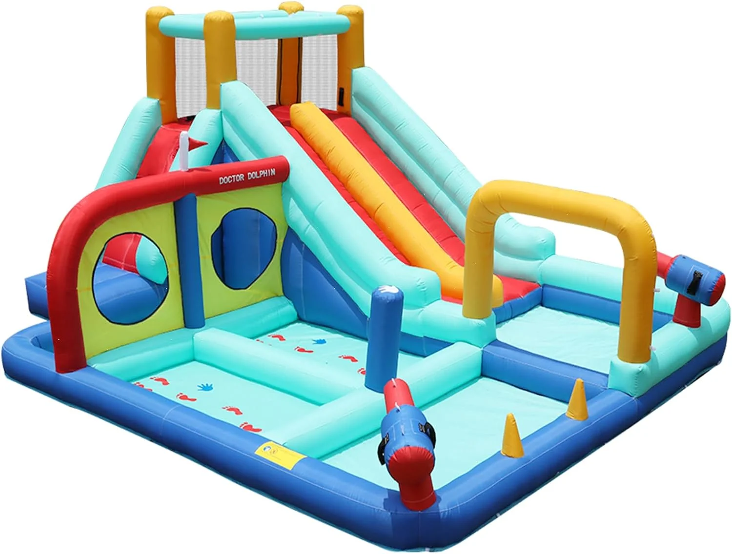 سرسره آبی بادی داکتر دلفین، خانه بازی بادی سرسره دار برای کودکان، پارک آبی بادی برای حیاط خلوت فضای باز برای استفاده مرطوب و خشک