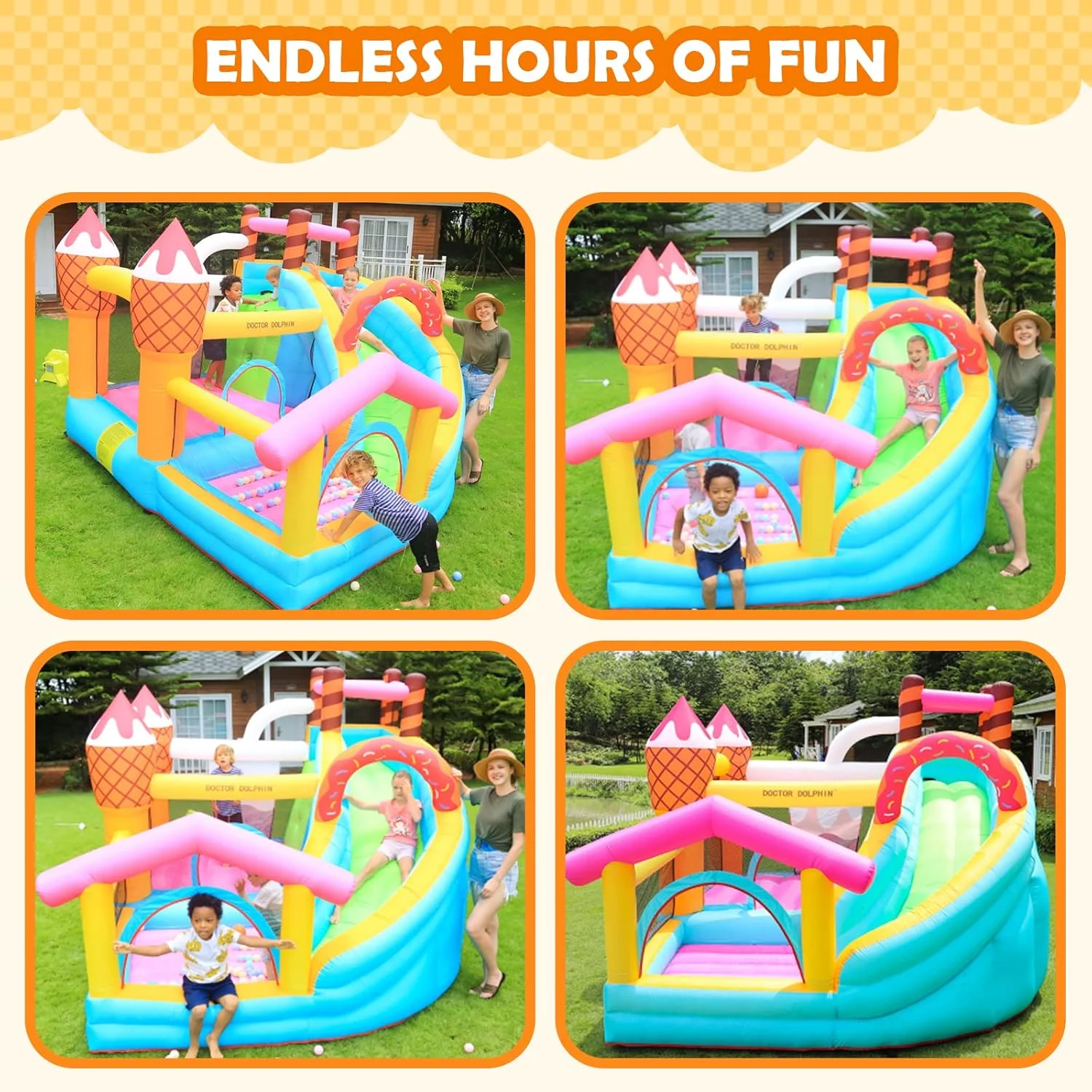 قلعه بادی کودک دکتر دلفین، قلعه بازی بادی سرپوشیده، قلعه بادی با سرسره، خانه جامپینگ مناسب فضای باز برای مهمانی در حیاط خلوت