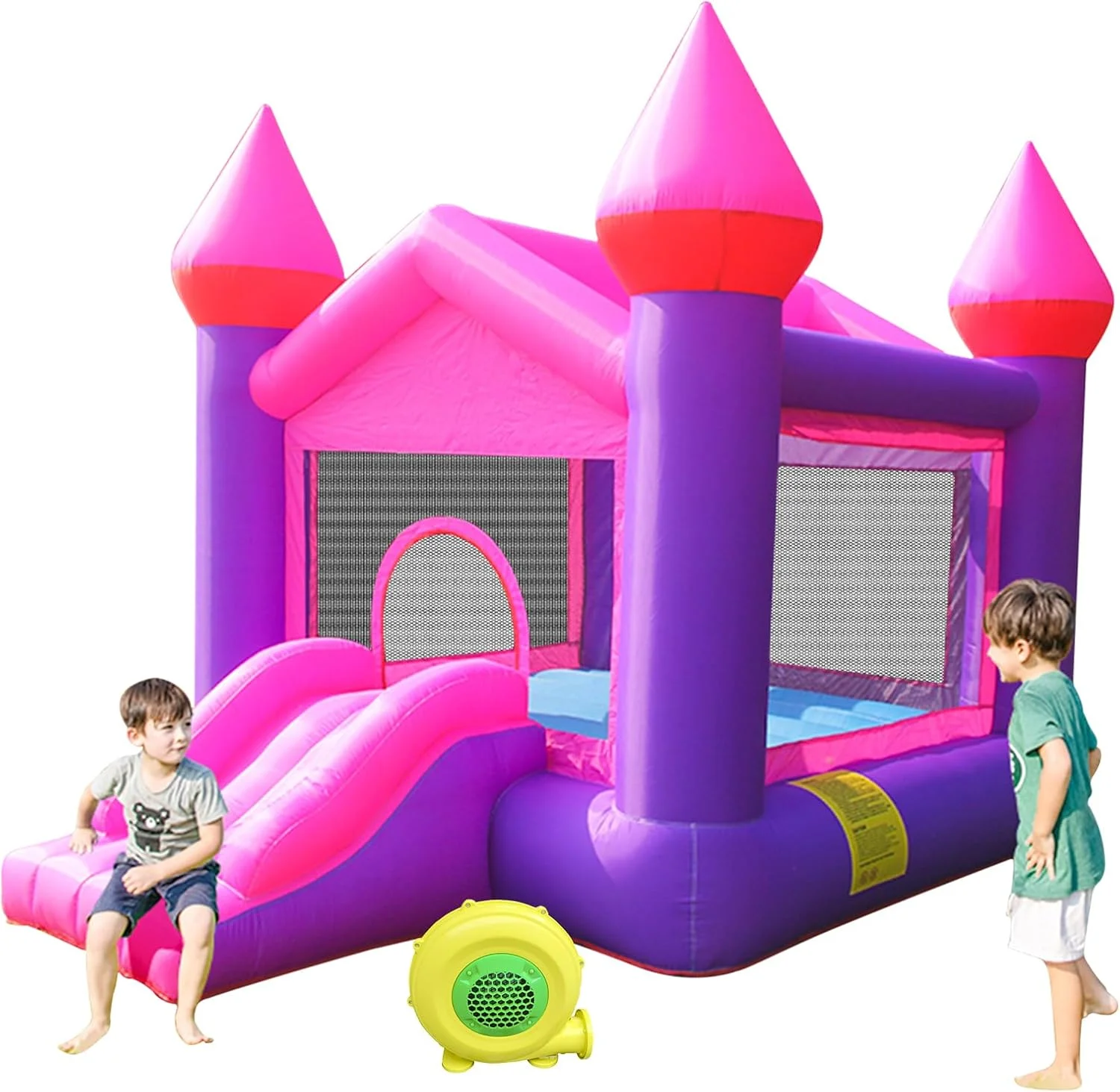 قلعه بادی دکتر دلفین، قلعه بادی صورتی بادی برای کودکان 3-6 سال، قلعه بادی با سرسره برای کودکان بزرگتر، قلعه بادی با دمنده