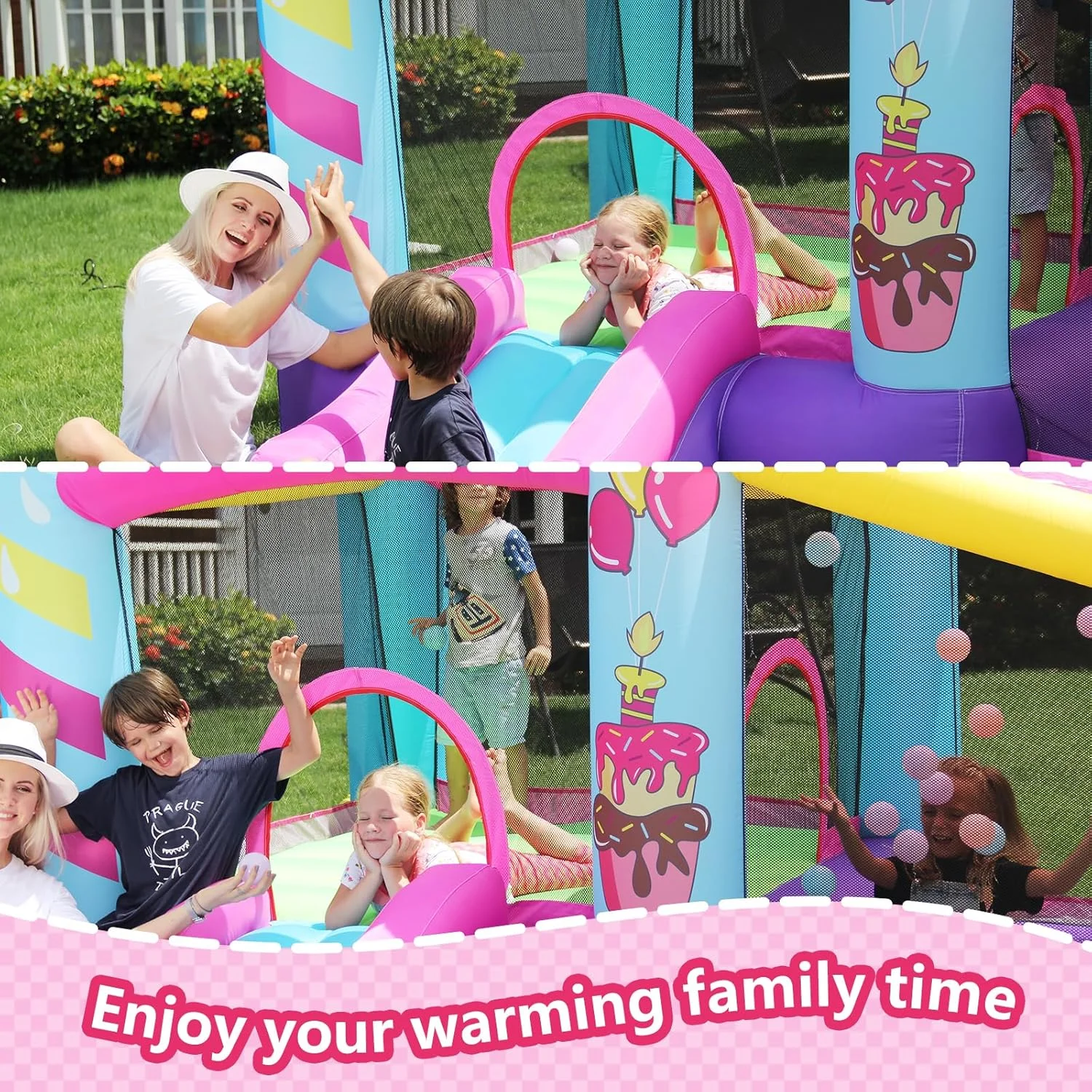 قلعه بادی کودک دکتر دلفین - خانه بازی بادی صورتی با سرسره، قلعه بادی کودک نوپا مناسب داخل یا خارج از خانه، خانه جامپینگ با دمنده برای مهمانی در حیاط خلوت (شامل دمنده)