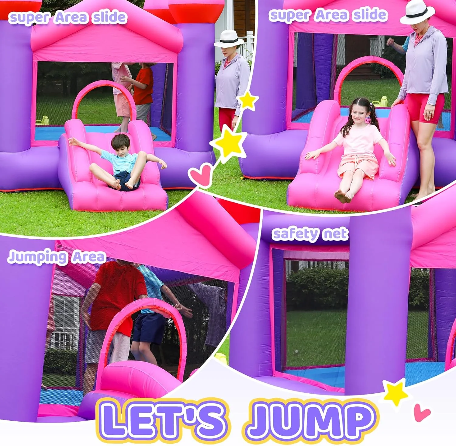 قلعه بادی دکتر دلفین، قلعه بادی صورتی بادی برای کودکان 3-6 سال، قلعه بادی با سرسره برای کودکان بزرگتر، قلعه بادی با دمنده