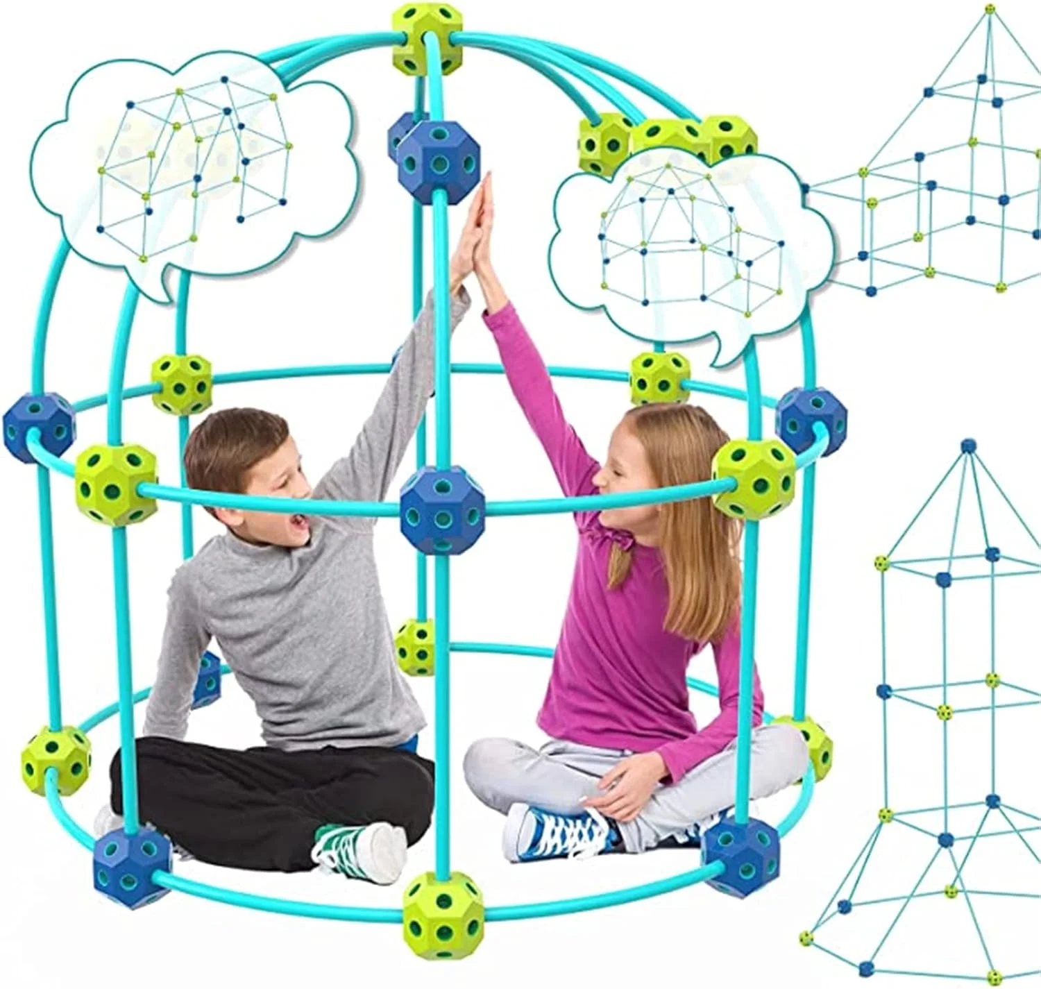 مجموعه ساختنی قلعه AM ANNA، درخشان در تاریکی، 86 قطعه، هدیه ای برای پسران 6+ سال، اسباب بازی های STEM، سازنده قلعه در فضای باز برای کودکان 4-8 سال، قلعه های جادویی DIY (مجموعه ساخت قلعه درخشان)