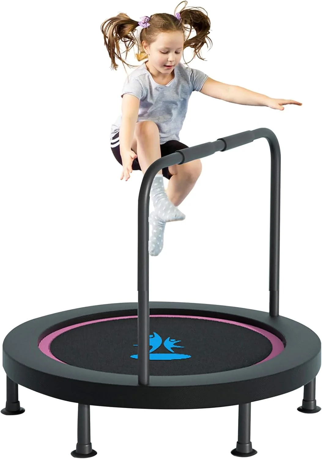 ترامپولین تاشو بیوتی در اندازه های 100 و 120 سانتی متر برای بزرگسالان و کودکان، ریباندر ورزشی بی صدا داخل سالن، ترامپولین تناسب اندام با نرده فومی با ارتفاع قابل تنظیم برای کودکان و بزرگسالان، مناسب برای داخل و خارج از منزل