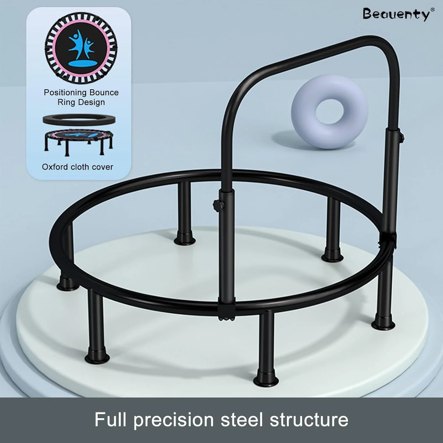ترامپولین تاشو بیوتی در اندازه های 100 و 120 سانتی متر برای بزرگسالان و کودکان، ریباندر ورزشی بی صدا داخل سالن، ترامپولین تناسب اندام با نرده فومی با ارتفاع قابل تنظیم برای کودکان و بزرگسالان، مناسب برای داخل و خارج از منزل