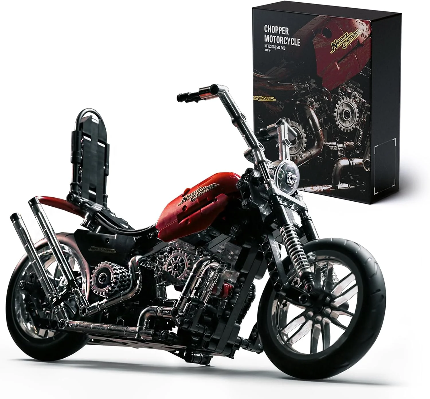 مجموعه ساخت موتورسیکلت Nifeliz Chopper برای بزرگسالان، مدل موتورسیکلت کلاسیک قدیمی برای نمایش، هدیه کلکسیونی برای طرفداران موتورسیکلت (NF10308، 572 قطعه)