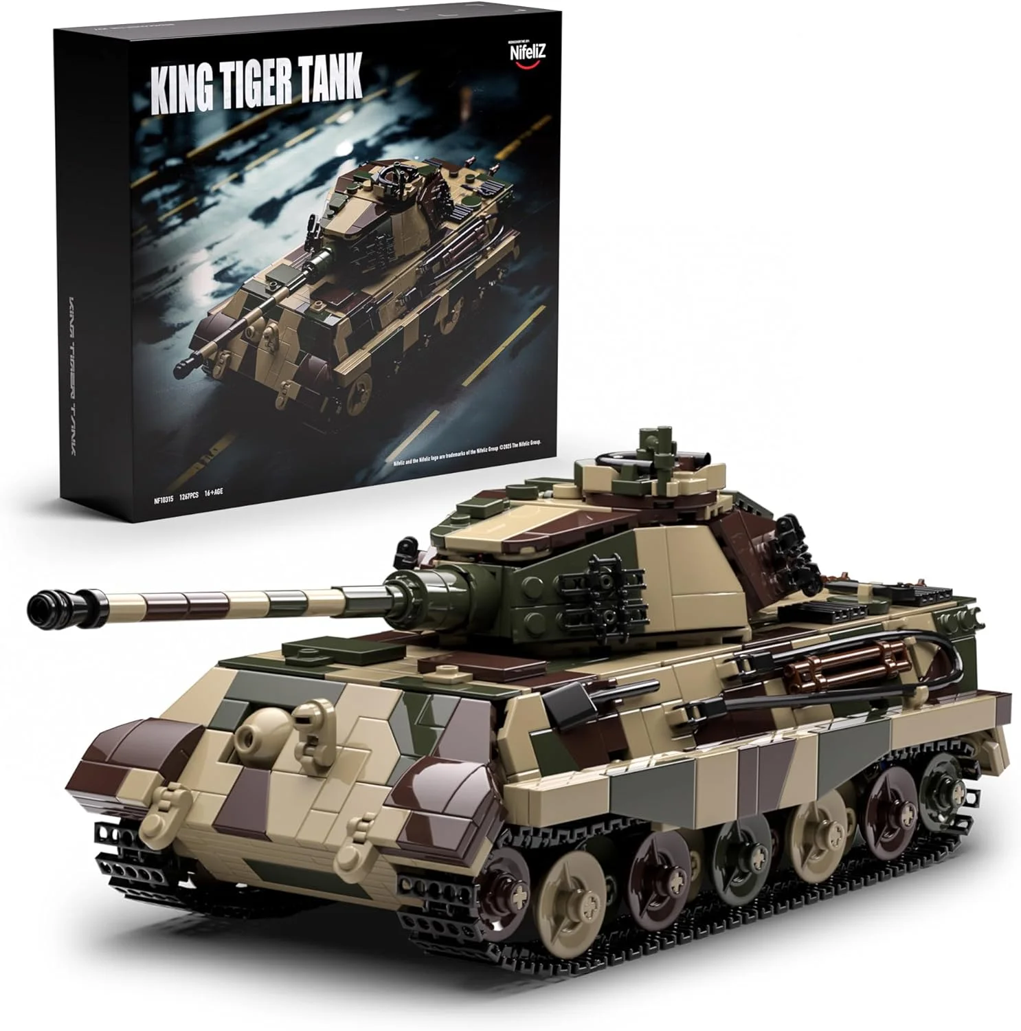مجموعه ساخت تانک تایگر کینگ نیفلیز، مدل اسباب بازی تانک نظامی جنگ جهانی دوم برای بزرگسالان، قطعه کلکسیونی برای نمایش ارتش و هدیه برای علاقه مندان (1267 قطعه، NF10315)