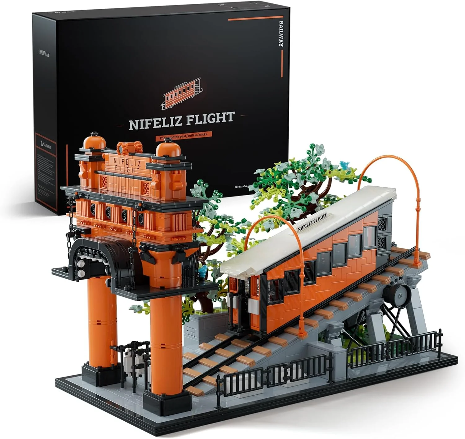 مجموعه ساختنی راه آهن هوایی نیفلیز، مدل نمایشی قطار کابلی قدیمی برای دکور، هدیه ای به یاد ماندنی برای بزرگسالان (2892 قطعه، NF10294)