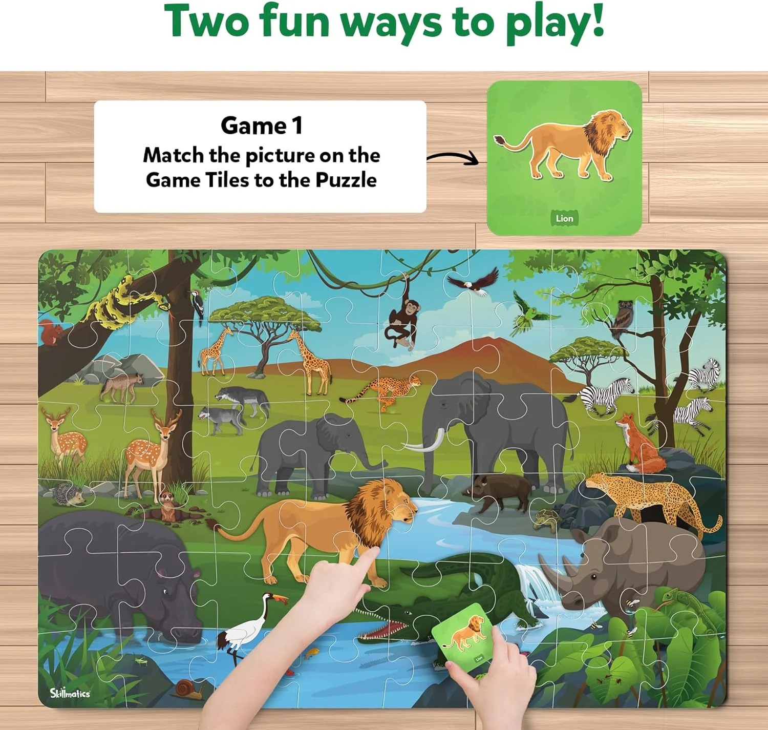 پازل و بازی Skillmatics - حیوانات وحشی، پازل ارهای و پازل کودکانه، اسباب بازی آموزشی، هدیه برای پسران و دختران 3، 4، 5، 6، 7 ساله (48 تکه، 2 در 3 فوت) پازل و بازی Skillmatics - حیوانات وحشی، پازل ارهای و پازل کودکانه، اسباب بازی آموزشی، هدیه برای پسران و دختران 3، 4، 5، 6، 7 ساله (48 تکه، 2 در 3 فوت)