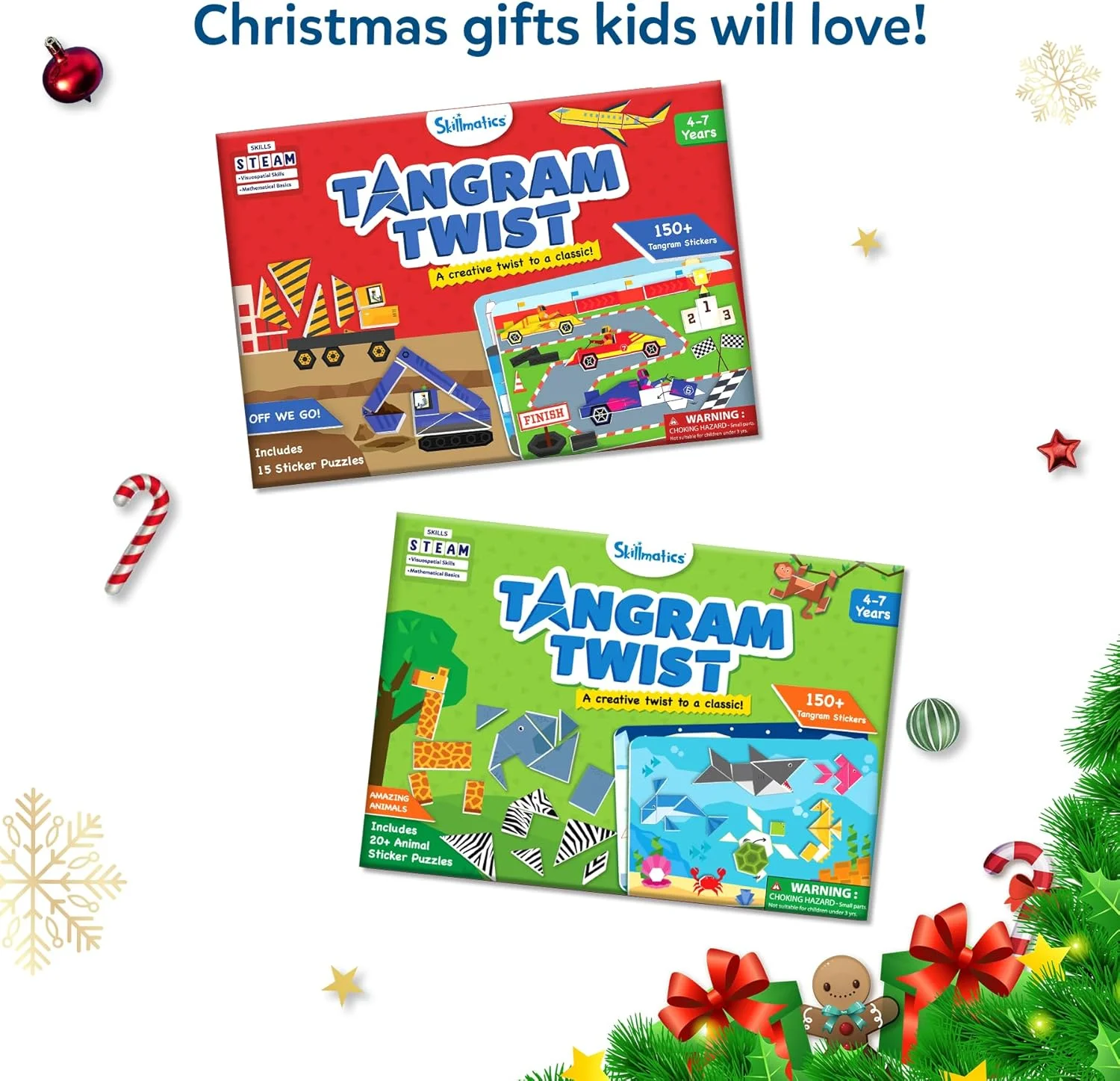 فعالیت هنری و کاردستی Skillmatics - تانگرام پیچشی، وسایل نقلیه، اسباب بازی STEAM، کیت های کاردستی، پازل، فعالیت DIY، هنر برچسب بدون کثیف کاری، آموزشی برای پسران و دختران، هدیه برای سنین 4، 5، 6، 7