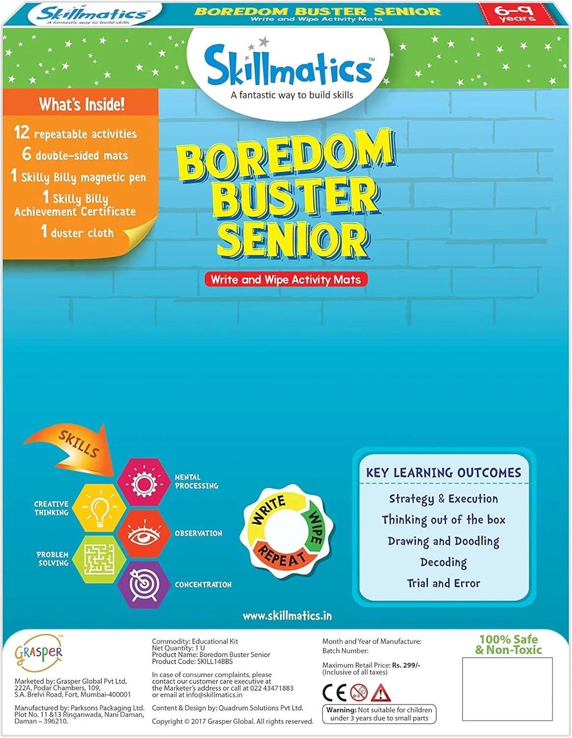 بازی آموزشی اسکیلماتیکس: از بین برنده خستگی بزرگسالان (6-9 سال) | پدهای فعالیت قابل پاک شدن و استفاده مجدد | اسباب بازی مناسب سفر با ماژیک وایت برد | بازی سرگرم کننده برای یادگیری پسران و دختران