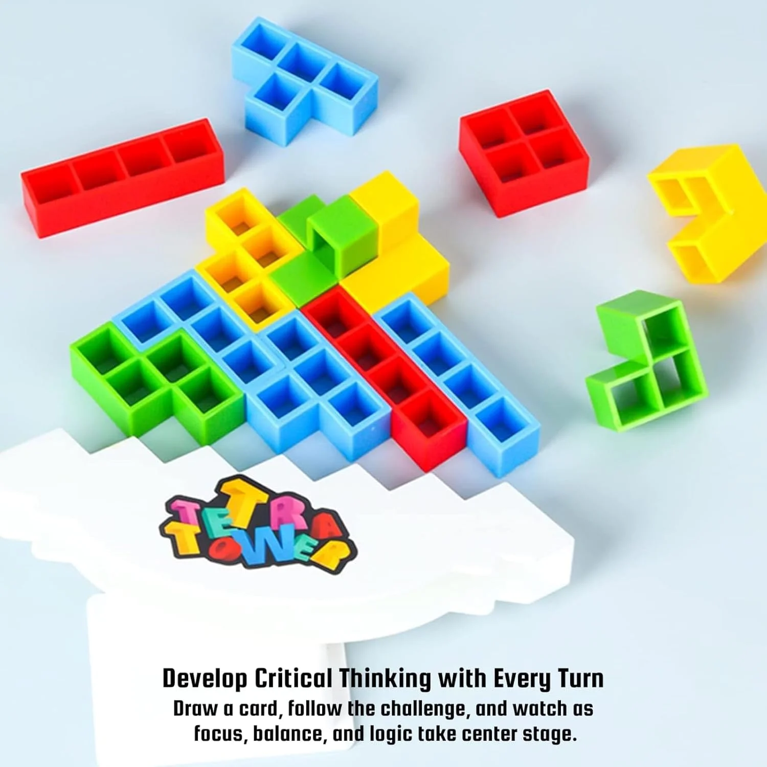 بازی ساختنی تعادلی باغ اسباب بازی، 48 قطعه بلوک برج تترا، بازی فکری خانوادگی برای 2+ بازیکن، مناسب سفر، اسباب بازی مهمانی برای سنین 3 سال به بالا، سرگرمی داخل خانه