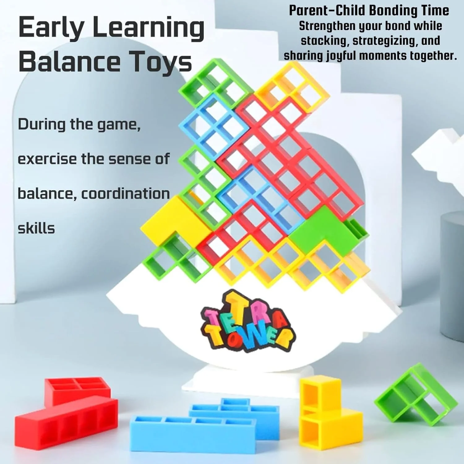 بازی ساختنی تعادلی باغ اسباب بازی، 48 قطعه بلوک برج تترا، بازی فکری خانوادگی برای 2+ بازیکن، مناسب سفر، اسباب بازی مهمانی برای سنین 3 سال به بالا، سرگرمی داخل خانه