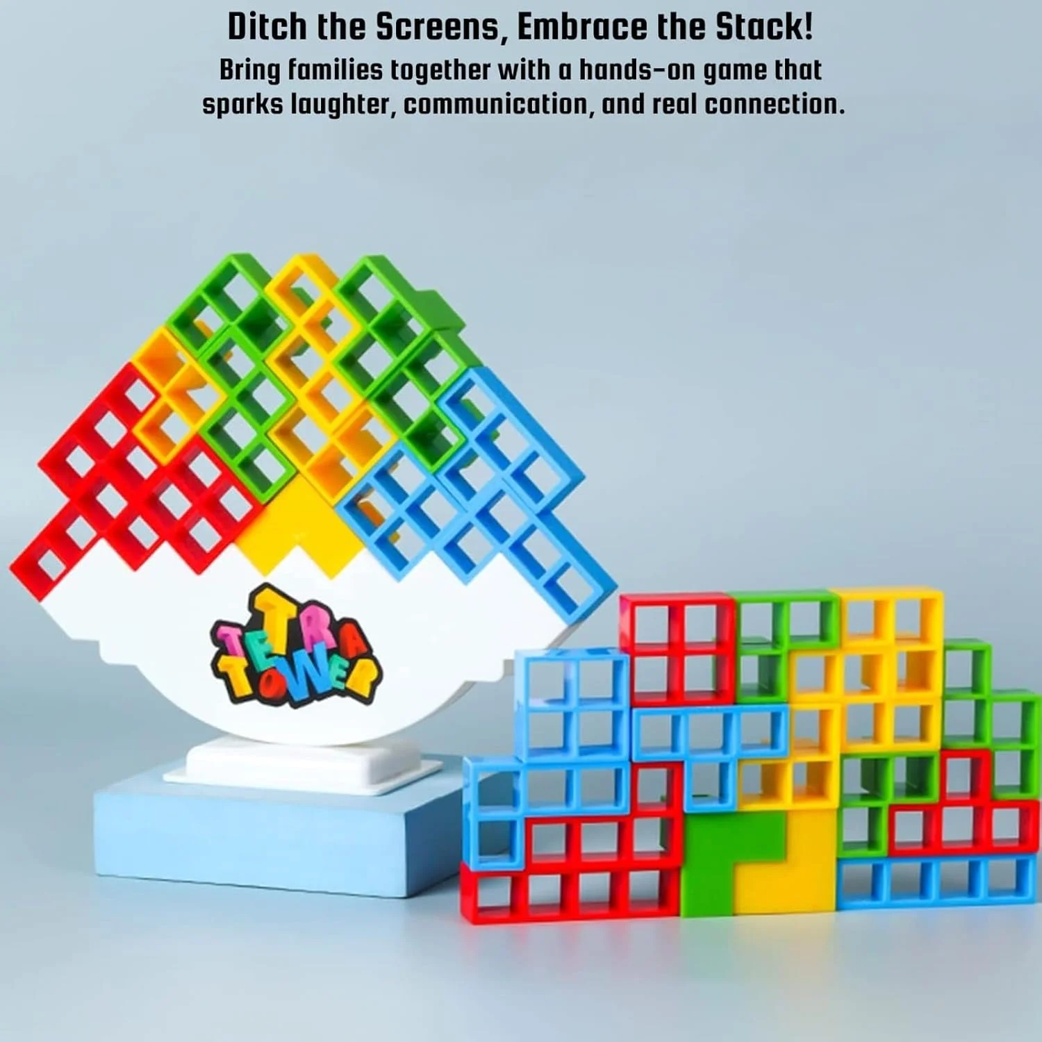 بازی ساختنی تعادلی باغ اسباب بازی، 48 قطعه بلوک برج تترا، بازی فکری خانوادگی برای 2+ بازیکن، مناسب سفر، اسباب بازی مهمانی برای سنین 3 سال به بالا، سرگرمی داخل خانه