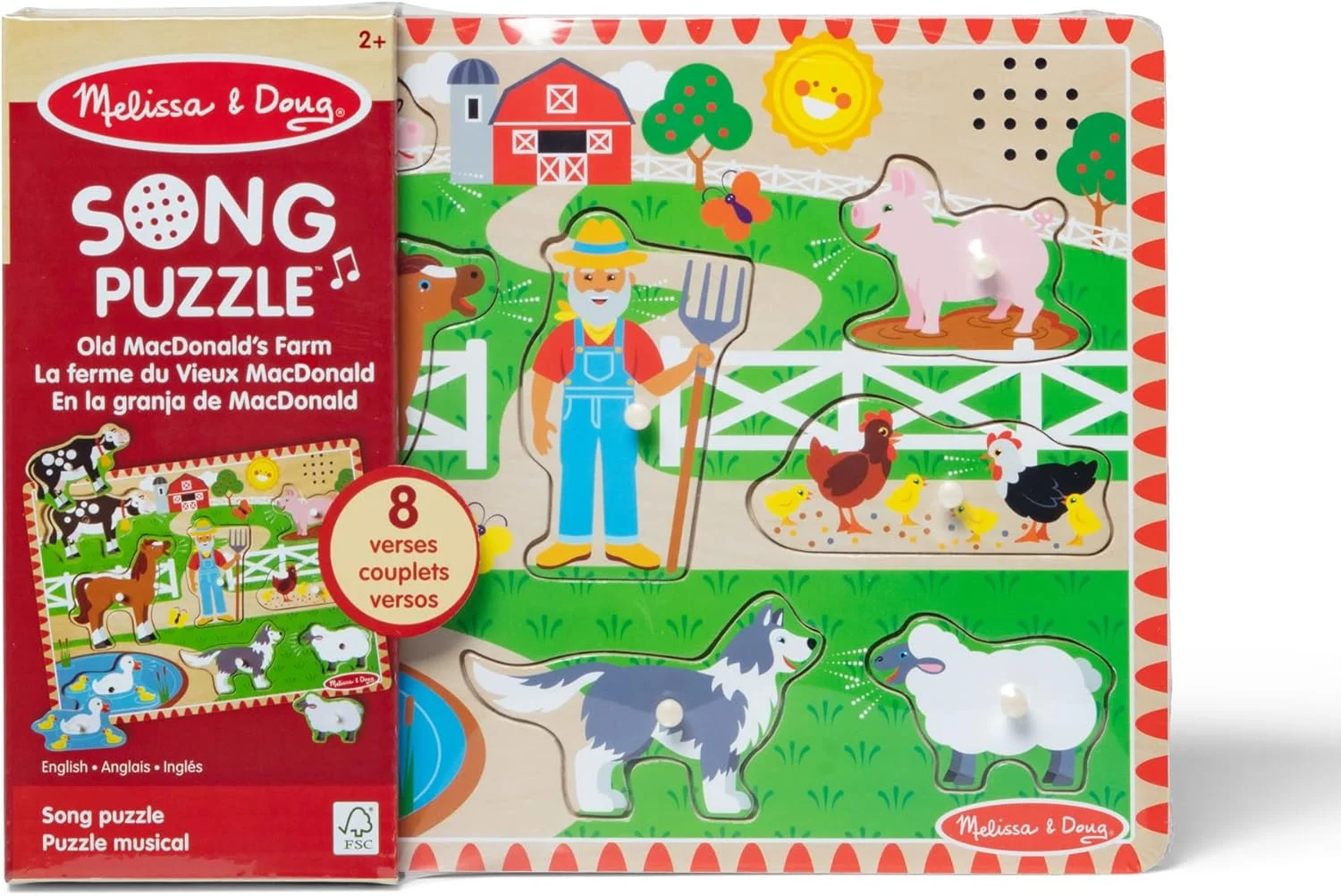 پازل صدا دار مزرعه 8 تکه ملیسا و داگ - مزرعه قدیمی مک دونالد - پازل کودکان - اسباب بازی چوبی - بازی آموزشی - توسعه آموزشی و اسباب بازی خلاقانه - هدیه برای کودکان 2 سال به بالا
