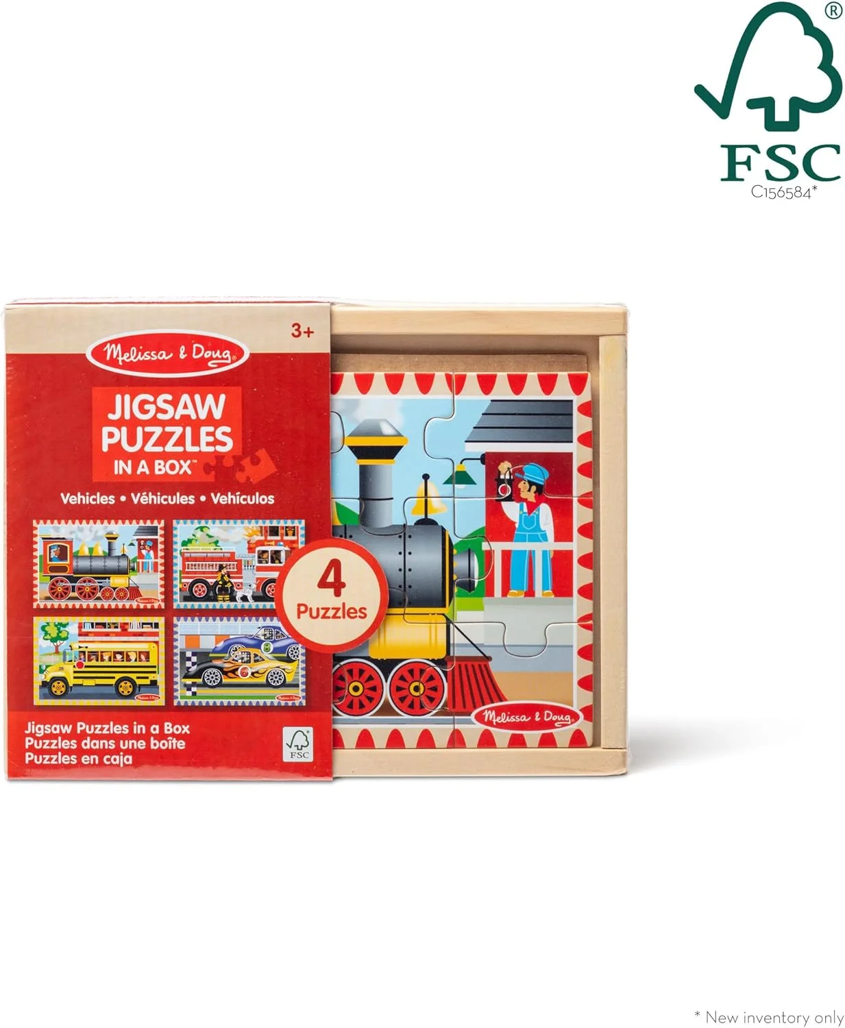 پازل های چوبی وسایل نقلیه 4 در 1 ملیسا و داگ در جعبه نگهداری (48 تکه)