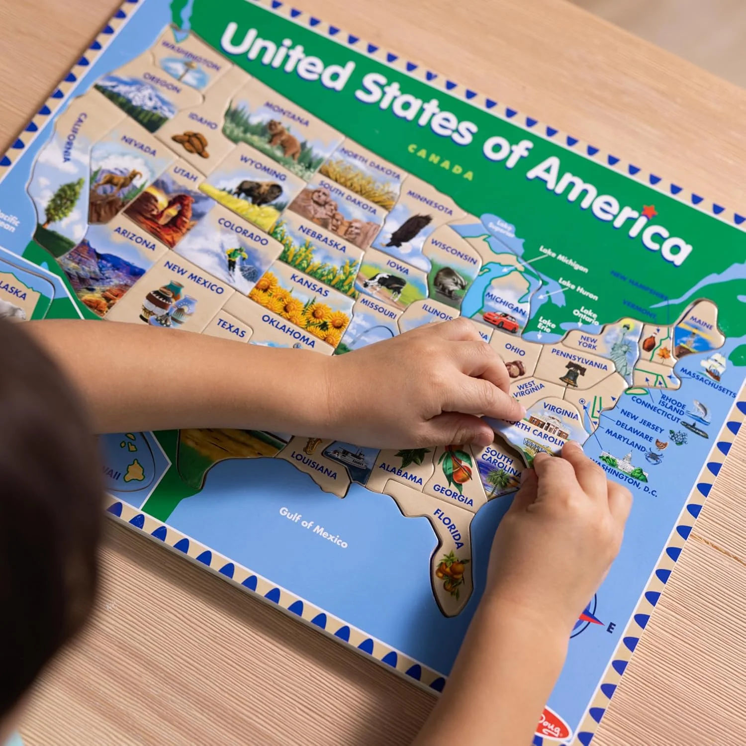 پازل چوبی نقشه ایالات متحده آمریکا ملیسا و داگ (45 تکه)