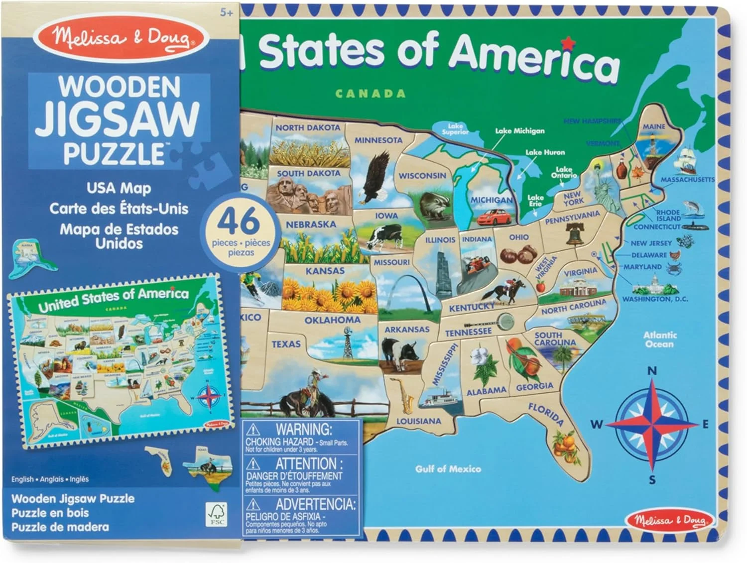 پازل چوبی نقشه ایالات متحده آمریکا ملیسا و داگ (45 تکه)