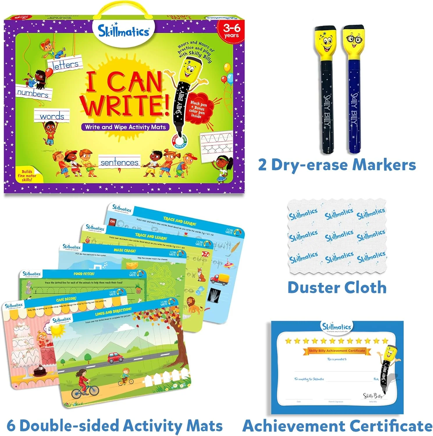 فعالیت‌های آموزشی پیش‌دبستانی چندبارمصرف Skillmatics I Can Write، اسباب‌بازی و بازی آموزشی، لوازم بازگشت به مدرسه، هدیه برای دانش‌آموزان، کودکان، نوپایان 3، 4، 5، 6 ساله