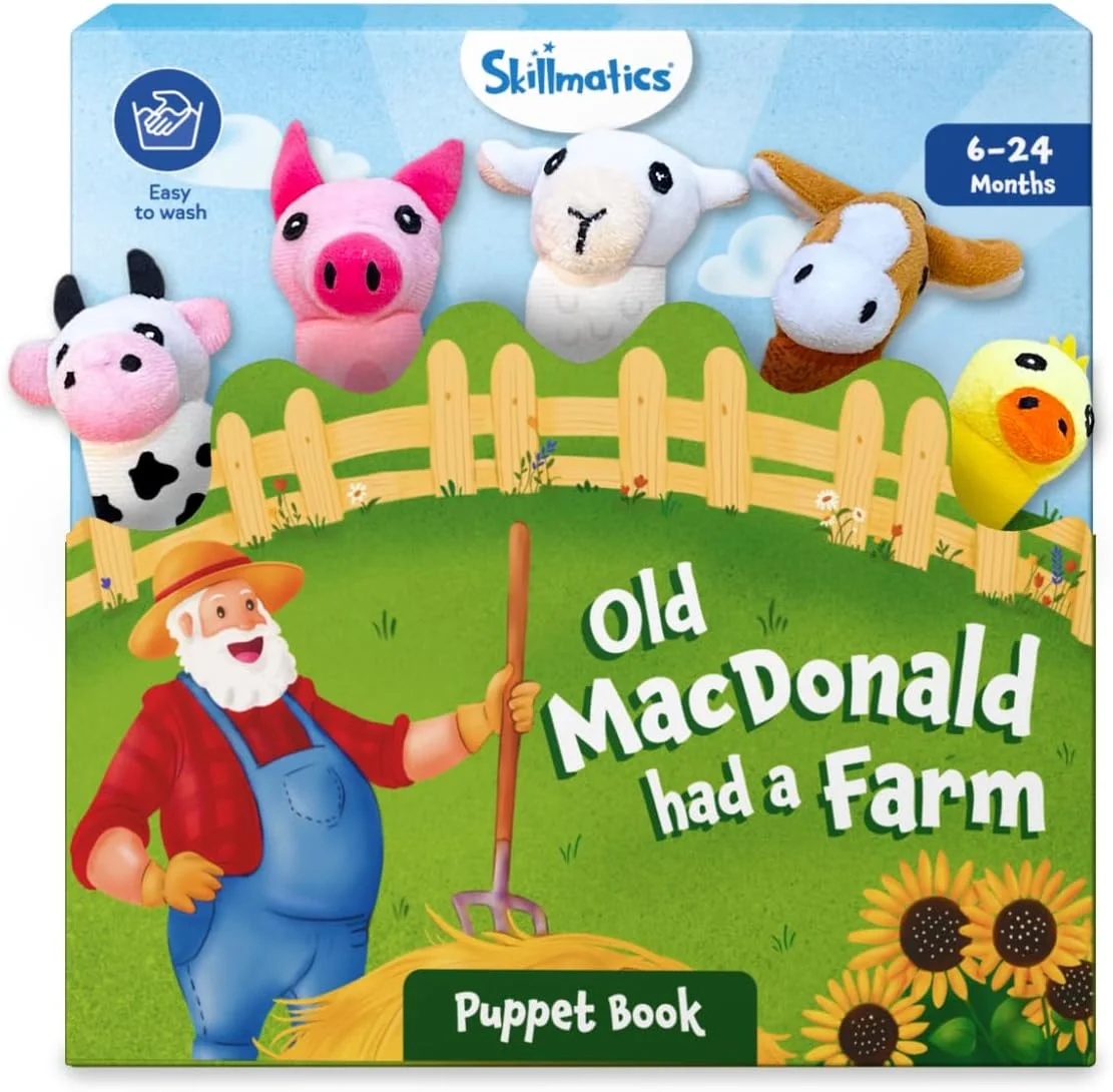 کتاب عروسکی Skillmatics - مزرعه قدیمی مک دونالد، عروسک های انگشتی تعاملی برای نوزادان و کودکان نوپا، اسباب بازی آموزشی و حسی اولیه، فعالیت شعر کودکانه، هدیه برای نوزادان 6 ماهه تا 2 ساله