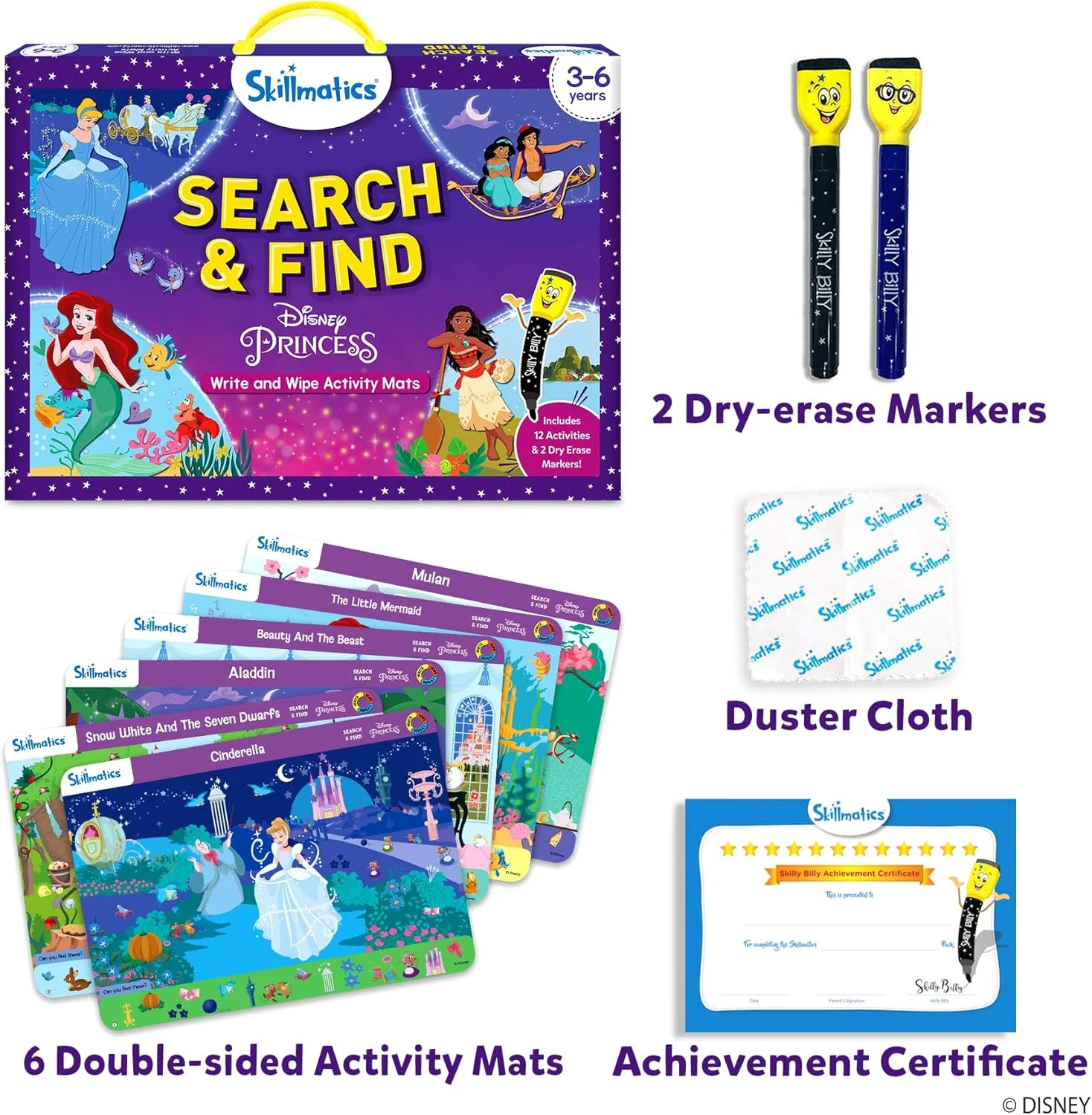 بازی آموزشی پیش دبستانی Skillmatics - جستجو و پیدا کردن پرنسس های دیزنی، بازی آموزشی برای کودکان، نوپایان، دختران، پسران، هدیه برای سنین 3، 4، 5، 6 سال، چند رنگ