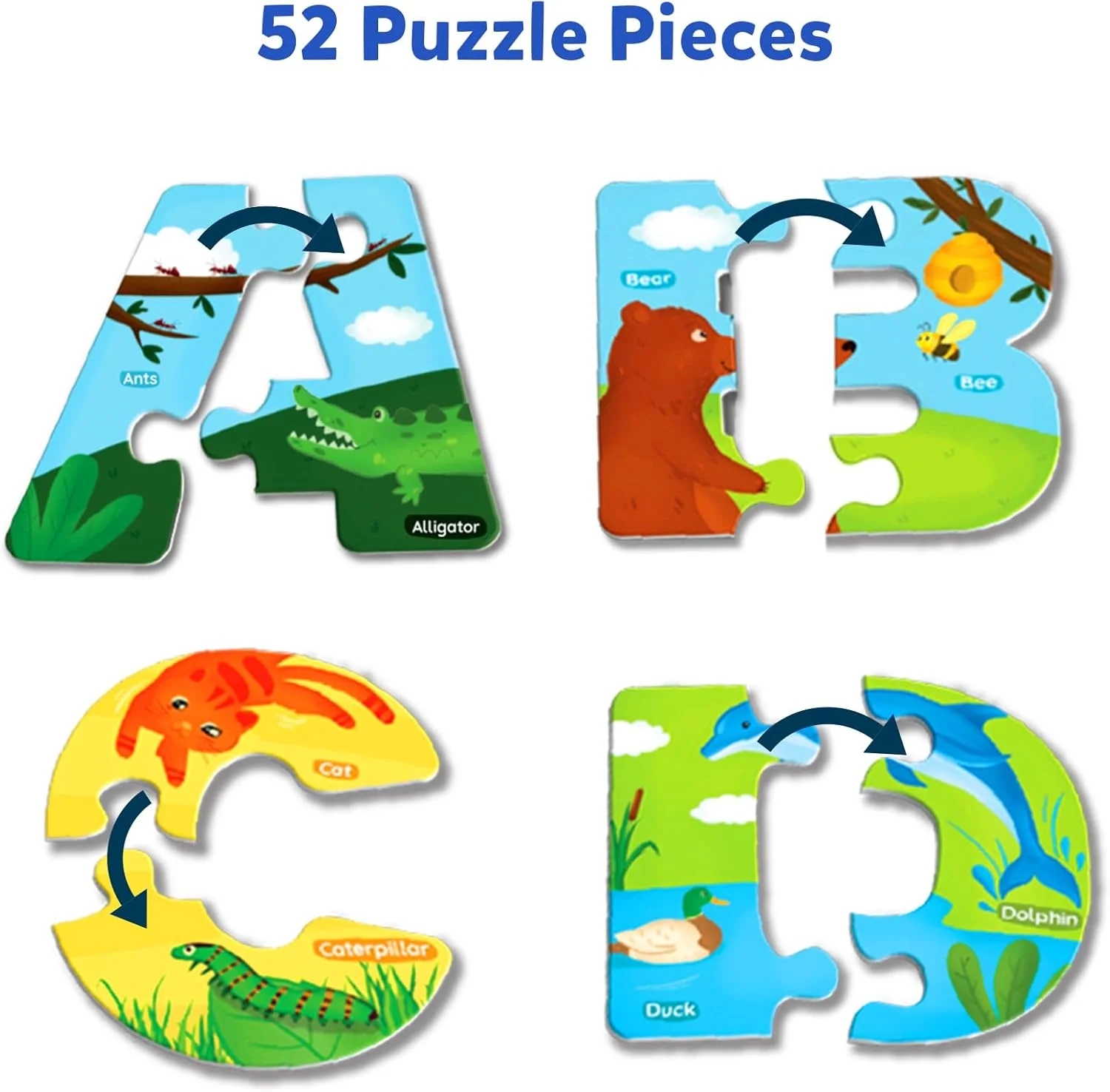 پازل الفبای حیوانات Skillmatics - پازل اره‌ای 52 تکه برای کودکان نوپا و پیش دبستانی، اسباب بازی آموزشی برای یادگیری حروف الفبا، هدیه برای پسران و دختران 3، 4، 5، 6 ساله