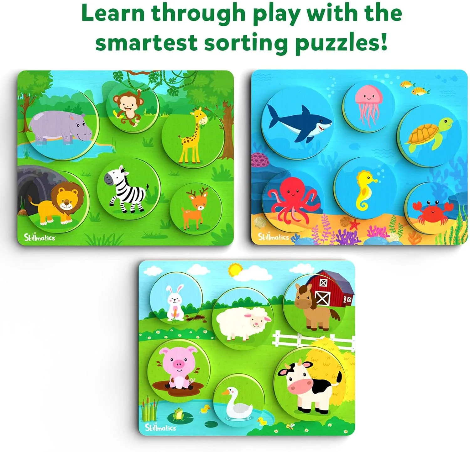 پازل های چوبی مرتب سازی Skillmatics - اسباب بازی آموزشی 3 در 1، پازل حیوانات برای کودکان نوپا و پیش دبستانی، اسباب بازی آموزشی، هدیه برای پسران و دختران 2، 3، 4، 5 ساله پازل های چوبی مرتب سازی Skillmatics - اسباب بازی آموزشی 3 در 1، پازل حیوانات برای کودکان نوپا و پیش دبستانی، اسباب بازی آموزشی، هدیه برای پسران و دختران 2، 3، 4، 5 ساله