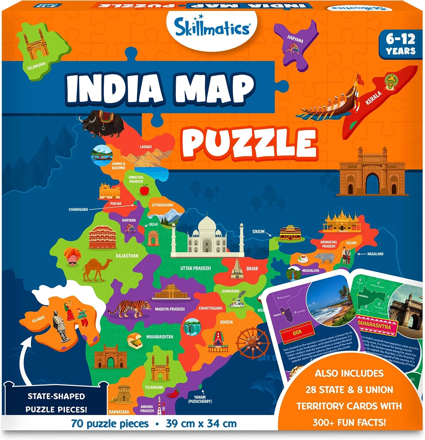 پازل نقشه هند Skillmatics - 70 قطعه، اسباب بازی آموزشی برای یادگیری بیش از 300 واقعیت درباره هند، هدیه برای کودکان 6 تا 12 سال پازل نقشه هند Skillmatics - 70 قطعه، اسباب بازی آموزشی برای یادگیری بیش از 300 واقعیت درباره هند، هدیه برای کودکان 6 تا 12 سال