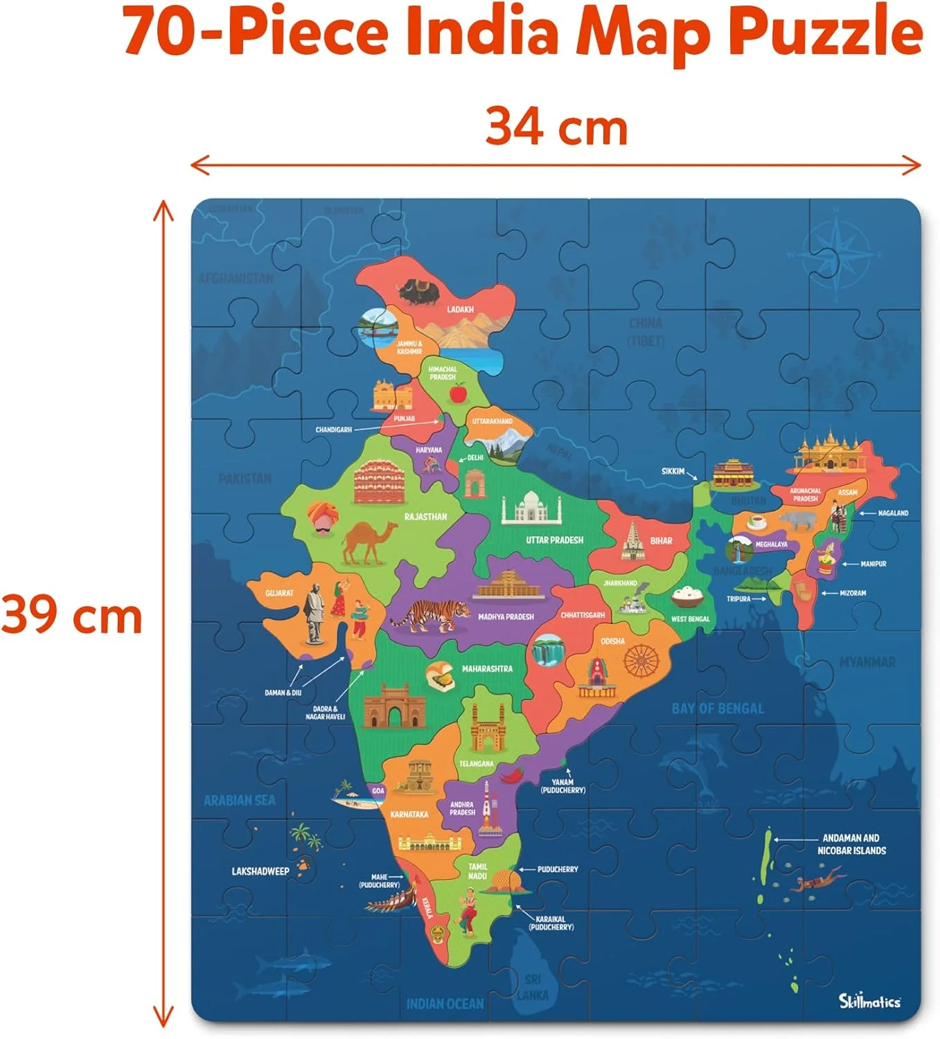 پازل نقشه هند Skillmatics - 70 قطعه، اسباب بازی آموزشی برای یادگیری بیش از 300 واقعیت درباره هند، هدیه برای کودکان 6 تا 12 سال پازل نقشه هند Skillmatics - 70 قطعه، اسباب بازی آموزشی برای یادگیری بیش از 300 واقعیت درباره هند، هدیه برای کودکان 6 تا 12 سال