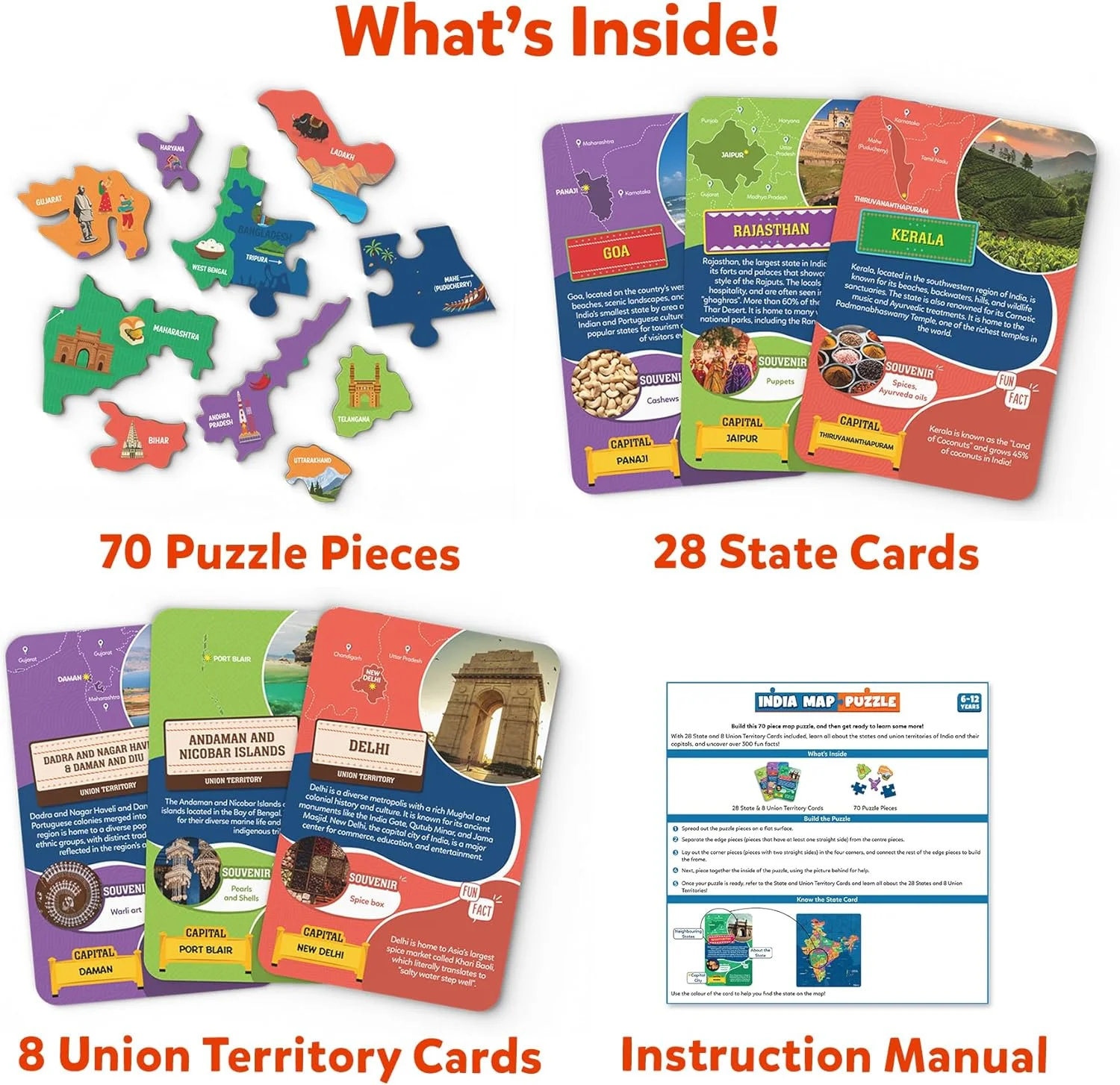 پازل نقشه هند Skillmatics - 70 قطعه، اسباب بازی آموزشی برای یادگیری بیش از 300 واقعیت درباره هند، هدیه برای کودکان 6 تا 12 سال پازل نقشه هند Skillmatics - 70 قطعه، اسباب بازی آموزشی برای یادگیری بیش از 300 واقعیت درباره هند، هدیه برای کودکان 6 تا 12 سال