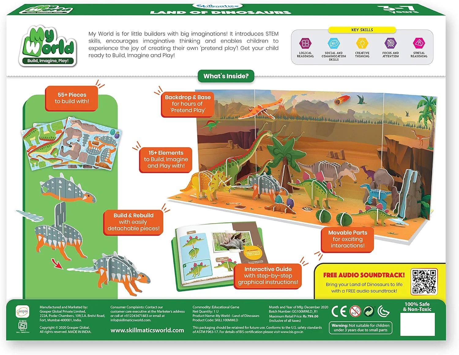 اسباب بازی ساختنی استم Skillmatics: دنیای من، سرزمین دایناسورها، هدیه ای برای کودکان 3 تا 7 سال، مجموعه بازی سرگرم کننده و آموزشی برای کودکان پیش دبستانی، Skill100Mwld