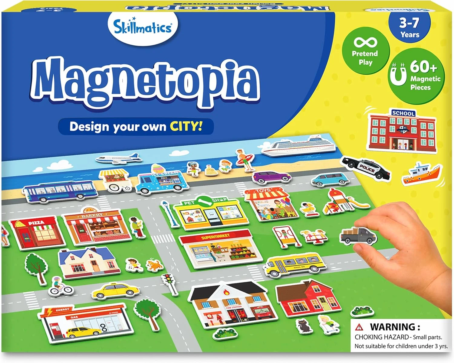 اسباب بازی خلاقانه Skillmatics Magnetopia - طراحی شهر خود، مجموعه بازی تعاملی برای کودکان نوپا، 60+ قطعه مغناطیسی، بازی آموزشی پیش دبستانی، هدیه برای پسران و دختران 3، 4، 5، 6، 7 ساله