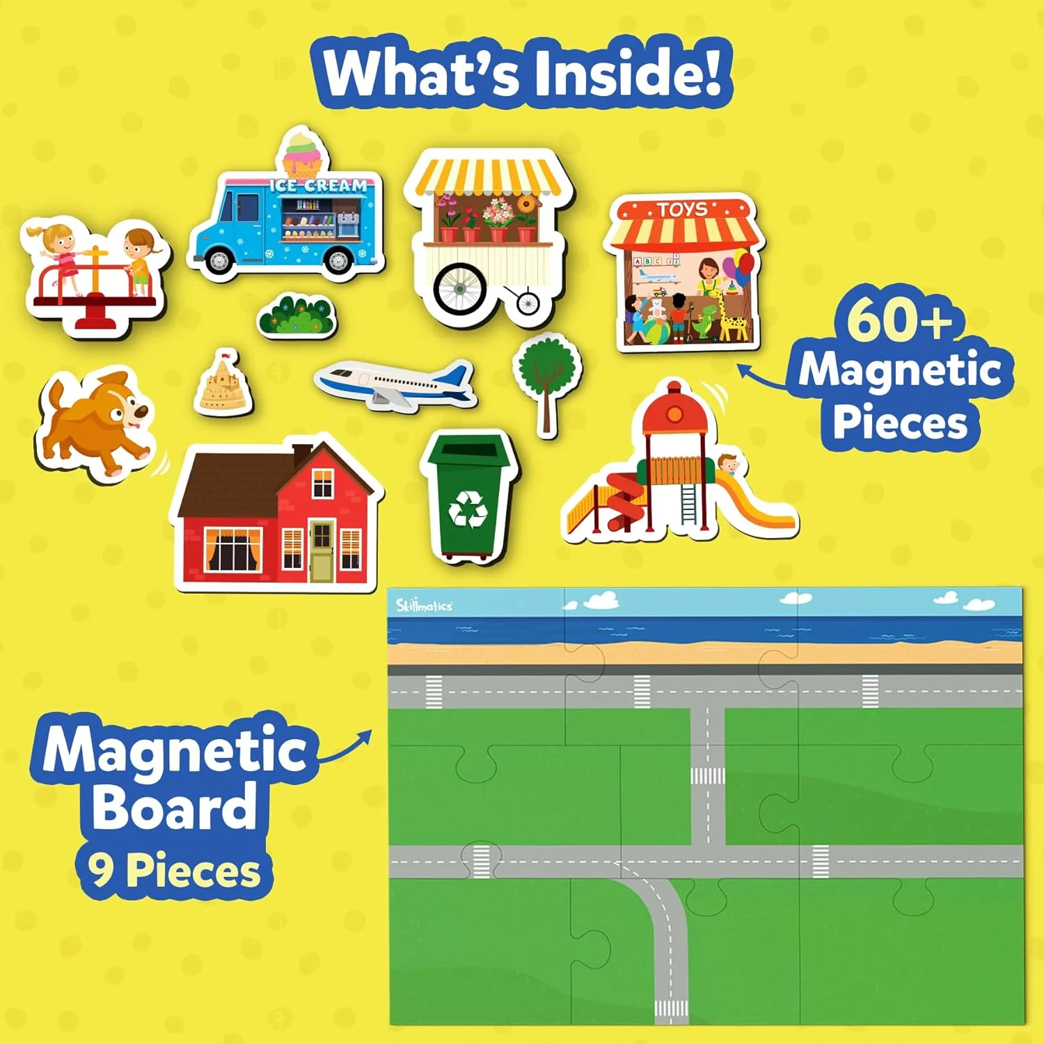 اسباب بازی خلاقانه Skillmatics Magnetopia - طراحی شهر خود، مجموعه بازی تعاملی برای کودکان نوپا، 60+ قطعه مغناطیسی، بازی آموزشی پیش دبستانی، هدیه برای پسران و دختران 3، 4، 5، 6، 7 ساله