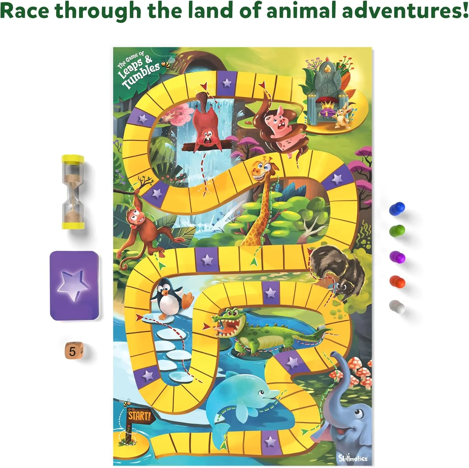 بازی تخته ای Skillmatics - جهش ها و سقوط ها، بازی کلاسیک با پیچ و تاب برای کودکان، پیش دبستانی ها، نوپاها، هدیه برای دختران و پسران 3، 4، 5، 6، 7 ساله
