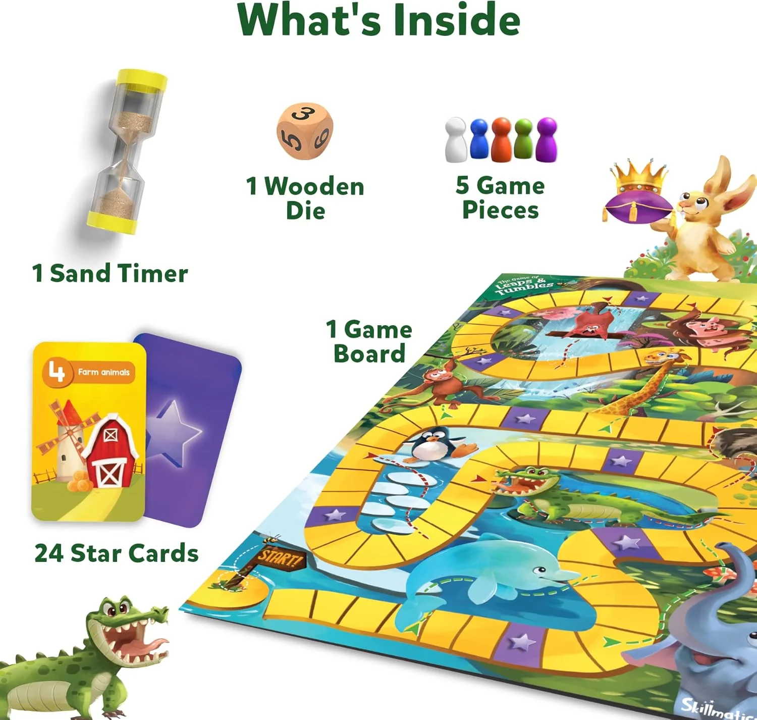 بازی تخته ای Skillmatics - جهش ها و سقوط ها، بازی کلاسیک با پیچ و تاب برای کودکان، پیش دبستانی ها، نوپاها، هدیه برای دختران و پسران 3، 4، 5، 6، 7 ساله