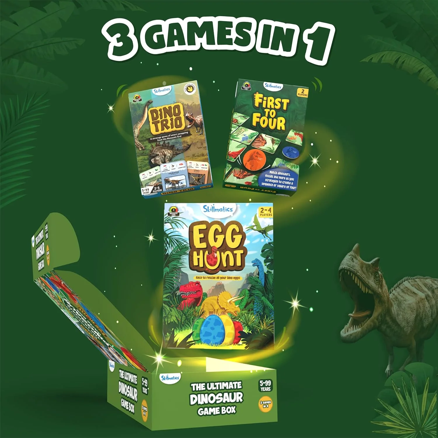 جعبه بازی نهایی دایناسورها Skillmatics - 3 بازی خانوادگی در 1، مناسب برای کودکان 5 سال به بالا، هدیه ای عالی