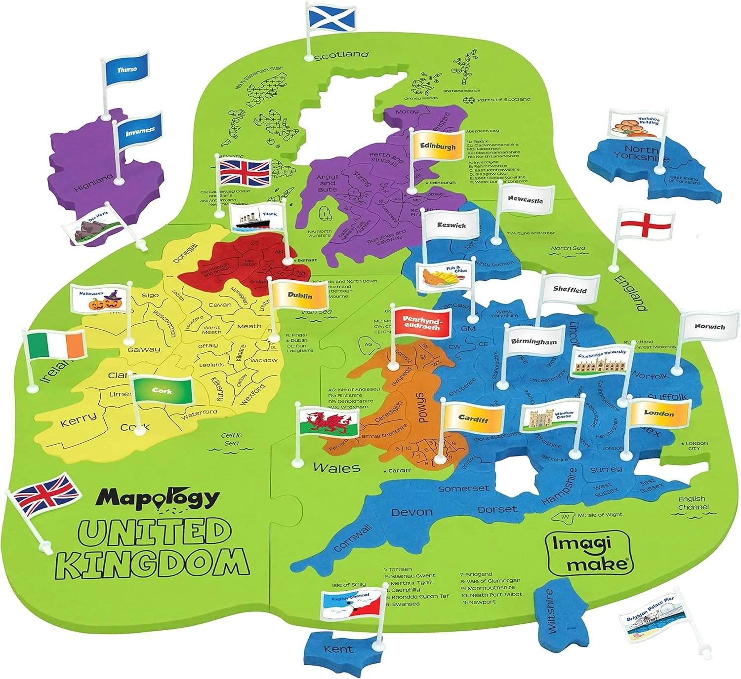 ایماجی‌میک نقشه‌شناسی بریتانیا برای کودکان 5 سال به بالا - قطعات پازلی به شکل شهرستان‌ها - اسباب‌بازی آموزشی برای دختران و پسران بالای 5 سال
