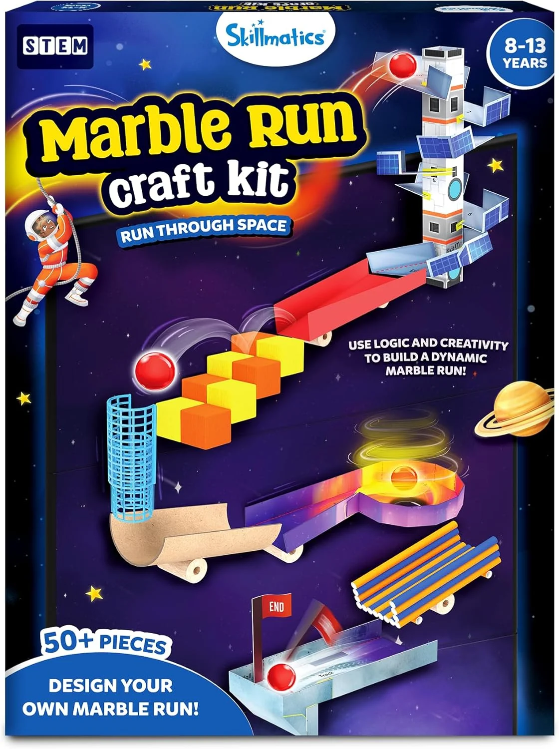 کیت کاردستی Skillmatics - مسیر مسابقه فضایی، فعالیت خودساز، اسباب بازی STEM، منبع آموزشی، اسباب بازی های آموزشی برای پسران و دختران، هدیه برای سنین 8، 9، 10، 11، 12، 13، 50+ قطعه