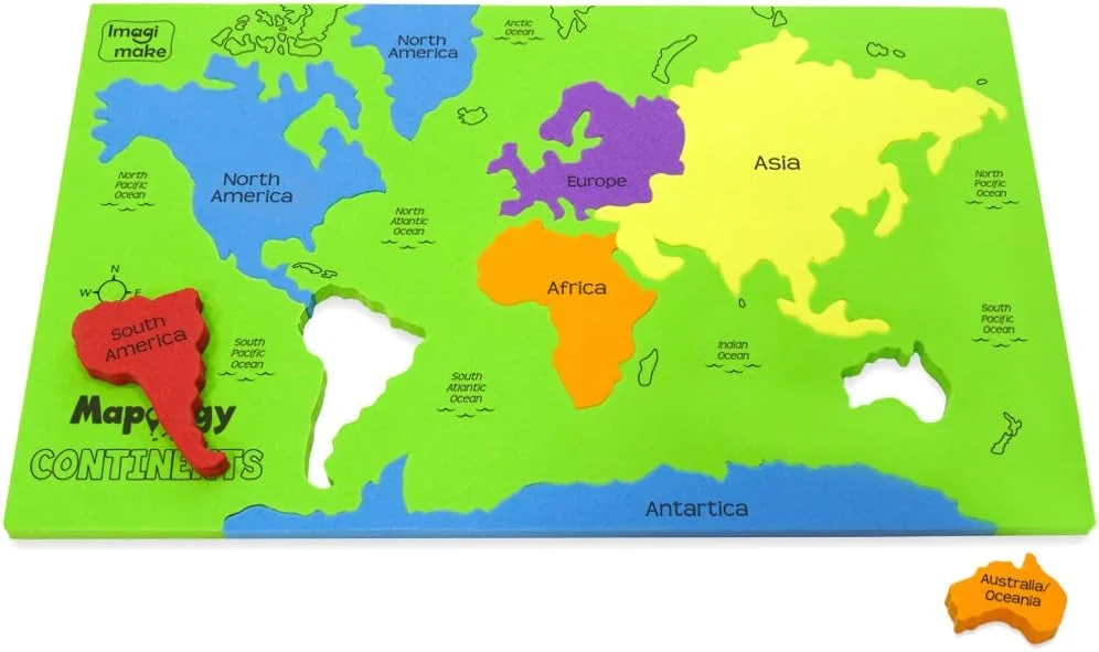 نقشه قاره ها - اسباب بازی آموزشی و کمک آموزشی برای پسران و دختران - پازل نقشه، کودک