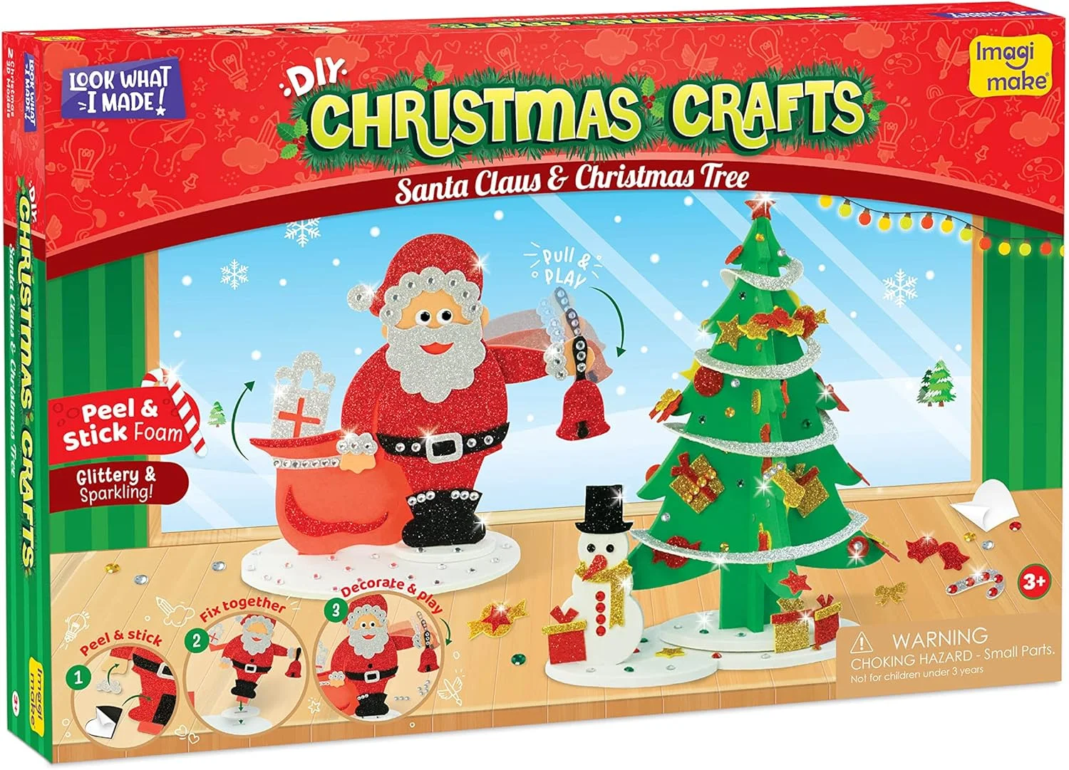 ست کاردستی فومی کریسمس ایمیجی‌میک - بابانوئل سه بعدی، درخت کریسمس درخشان، آدم برفی | جدا کن و بچسبان، سرگرمی براق | اسباب بازی برای کودکان | بدون کثیف کاری، خودت بساز خلاقانه | هدیه کریسمس برای کودکان، چند رنگ