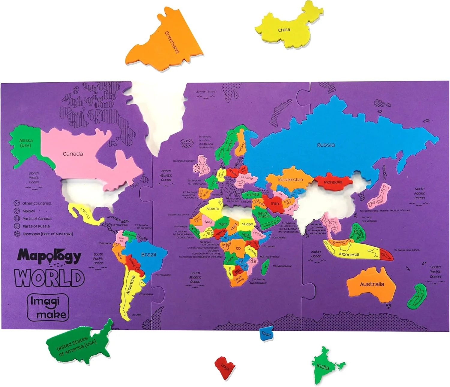 ایماجی‌میک: مپولوژی جهان - نقشه جهان و کشورهای آن - ابزار کمک آموزشی و اسباب‌بازی آموزشی - پازل اره‌ای - برای کودکان 4 سال به بالا