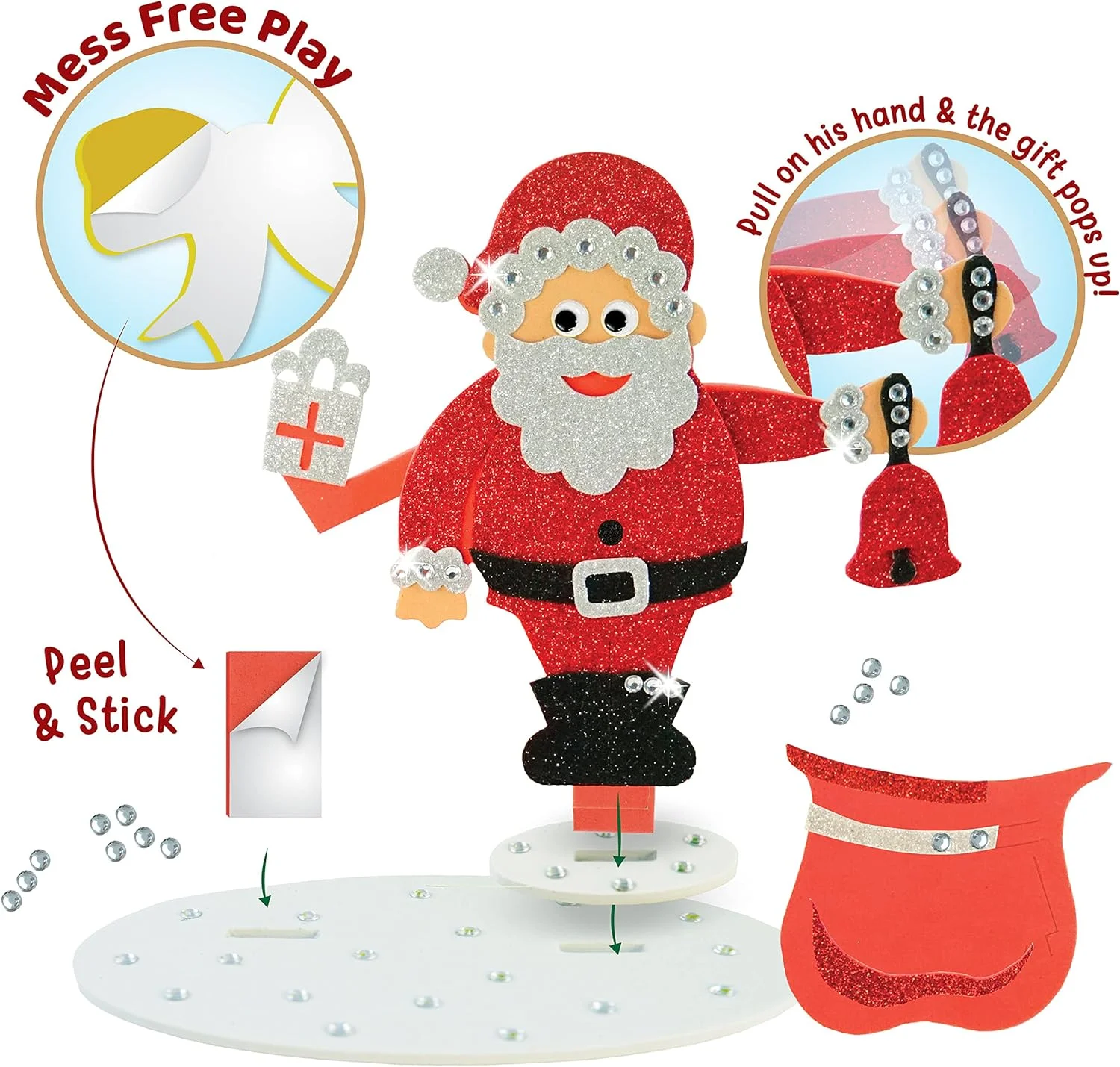 ست کاردستی فومی کریسمس ایمیجی‌میک - بابانوئل سه بعدی، درخت کریسمس درخشان، آدم برفی | جدا کن و بچسبان، سرگرمی براق | اسباب بازی برای کودکان | بدون کثیف کاری، خودت بساز خلاقانه | هدیه کریسمس برای کودکان، چند رنگ