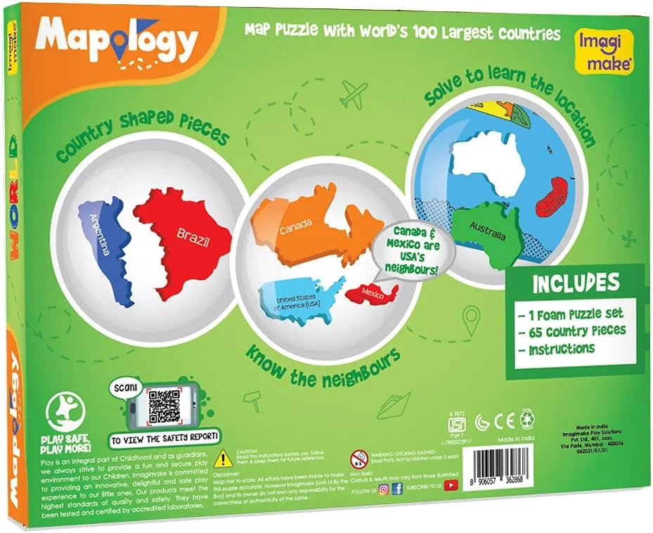 ایماجی‌میک: مپولوژی جهان - نقشه جهان و کشورهای آن - ابزار کمک آموزشی و اسباب‌بازی آموزشی - پازل اره‌ای - برای کودکان 4 سال به بالا