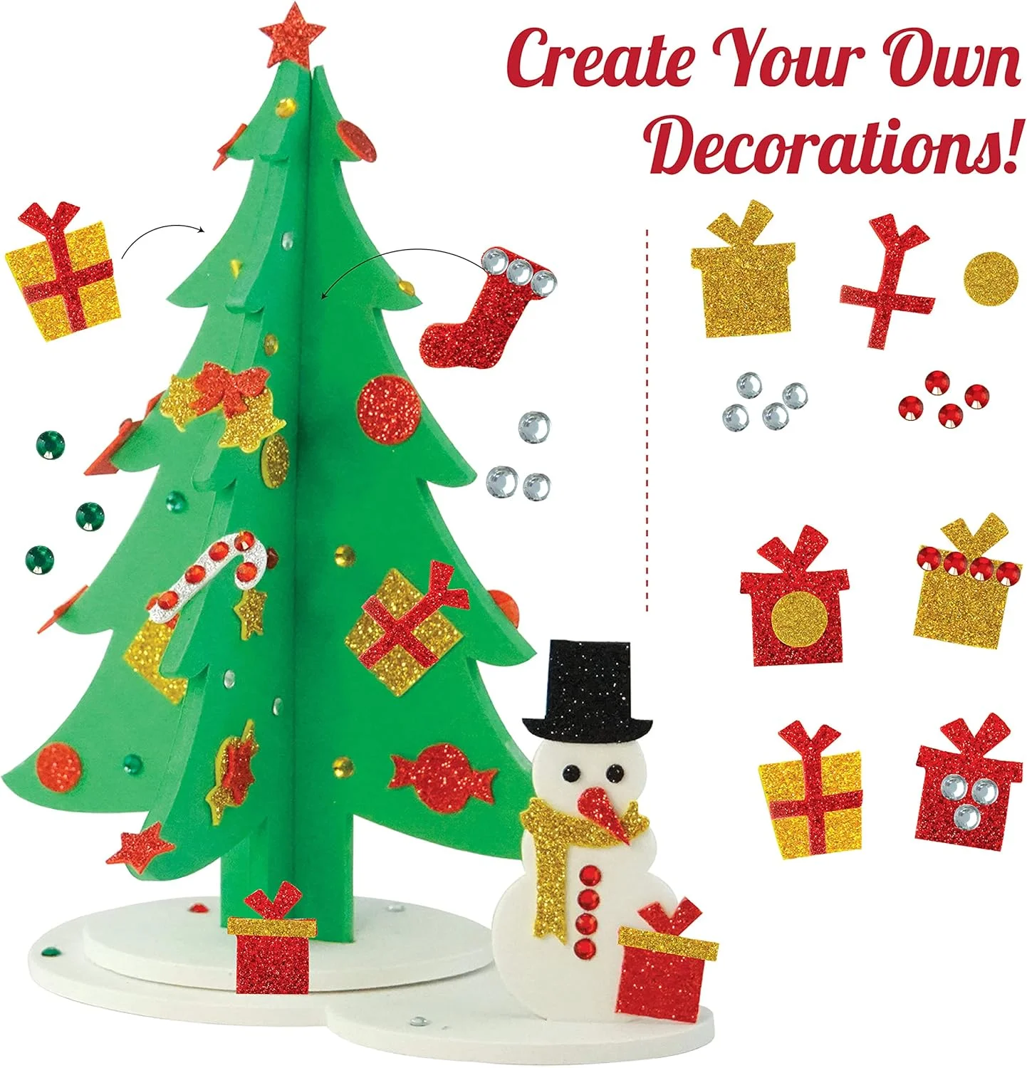 ست کاردستی فومی کریسمس ایمیجی‌میک - بابانوئل سه بعدی، درخت کریسمس درخشان، آدم برفی | جدا کن و بچسبان، سرگرمی براق | اسباب بازی برای کودکان | بدون کثیف کاری، خودت بساز خلاقانه | هدیه کریسمس برای کودکان، چند رنگ