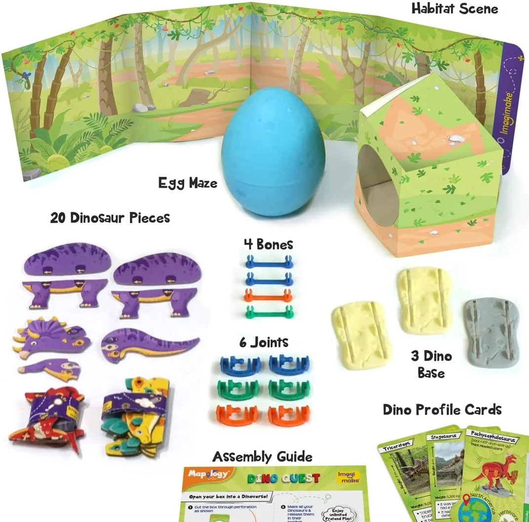 ایماجی‌میک مپولوژی دینو کوئست - فیگورهای دایناسور خودساز - اسباب‌بازی تخم دایناسور - هدیه برای پسران و دختران 5، 6، 7، 8 سال و بالاتر (آبی)