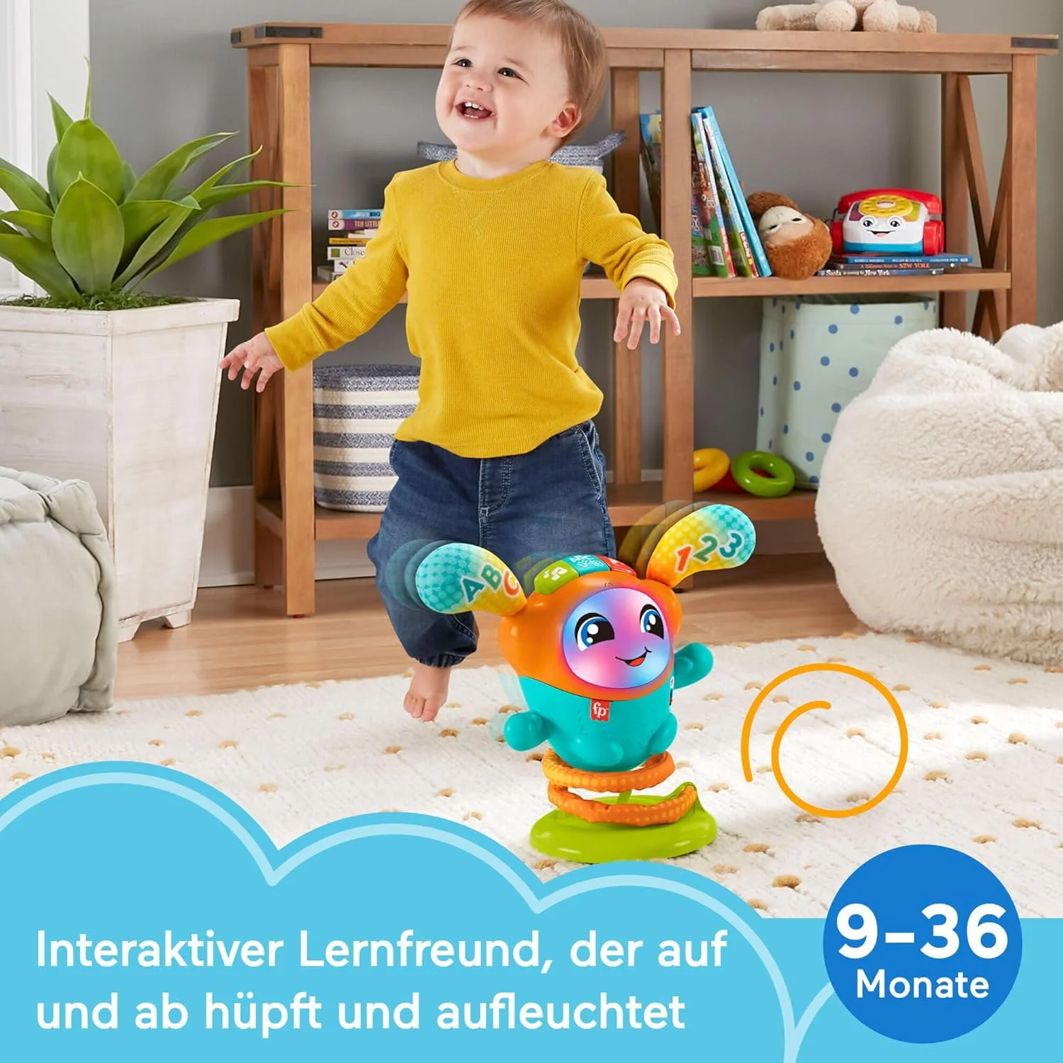 اسباب بازی آموزشی الکترونیکی Fisher-Price DJ Tanzi BOUNCIN' Star (نسخه آلمانی)، مراحل یادگیری Smart Stages، بیش از 75 ملودی و عبارت، برای نوزادان و کودکان نوپا از 9 ماهگی، HRC49