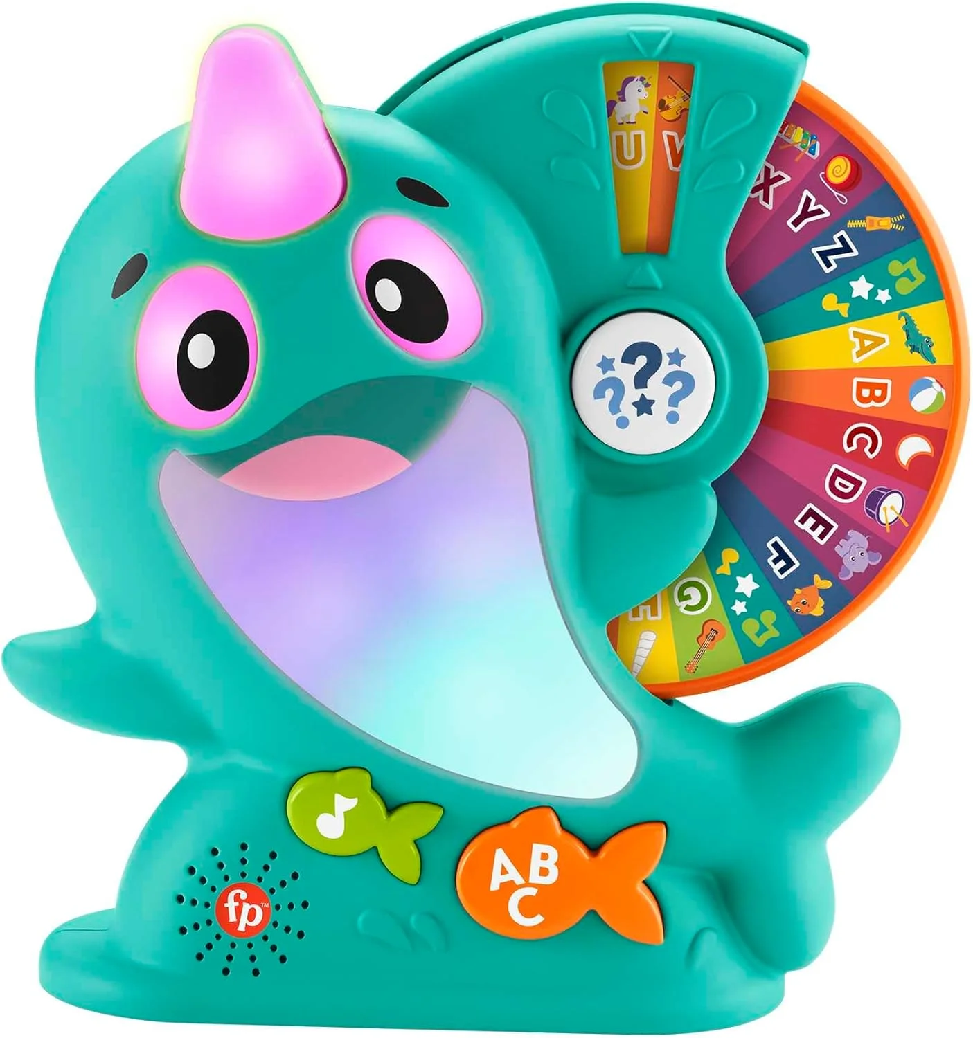 اسباب بازی نهنگ تک شاخ تعاملی FISHER-PRICE - صورت روشن شونده، شاخ، موسیقی، صدا، بازی آموزشی برای کودکان نوپا از 18 ماهگی، 135+ آهنگ، صدا و عبارات، سازگار با BlinkiLinkis، HRC58